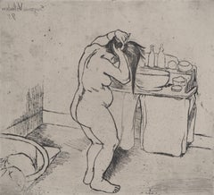 Nude Woman Doing her Hair -  Original Etching Signed (Petrides #E5)