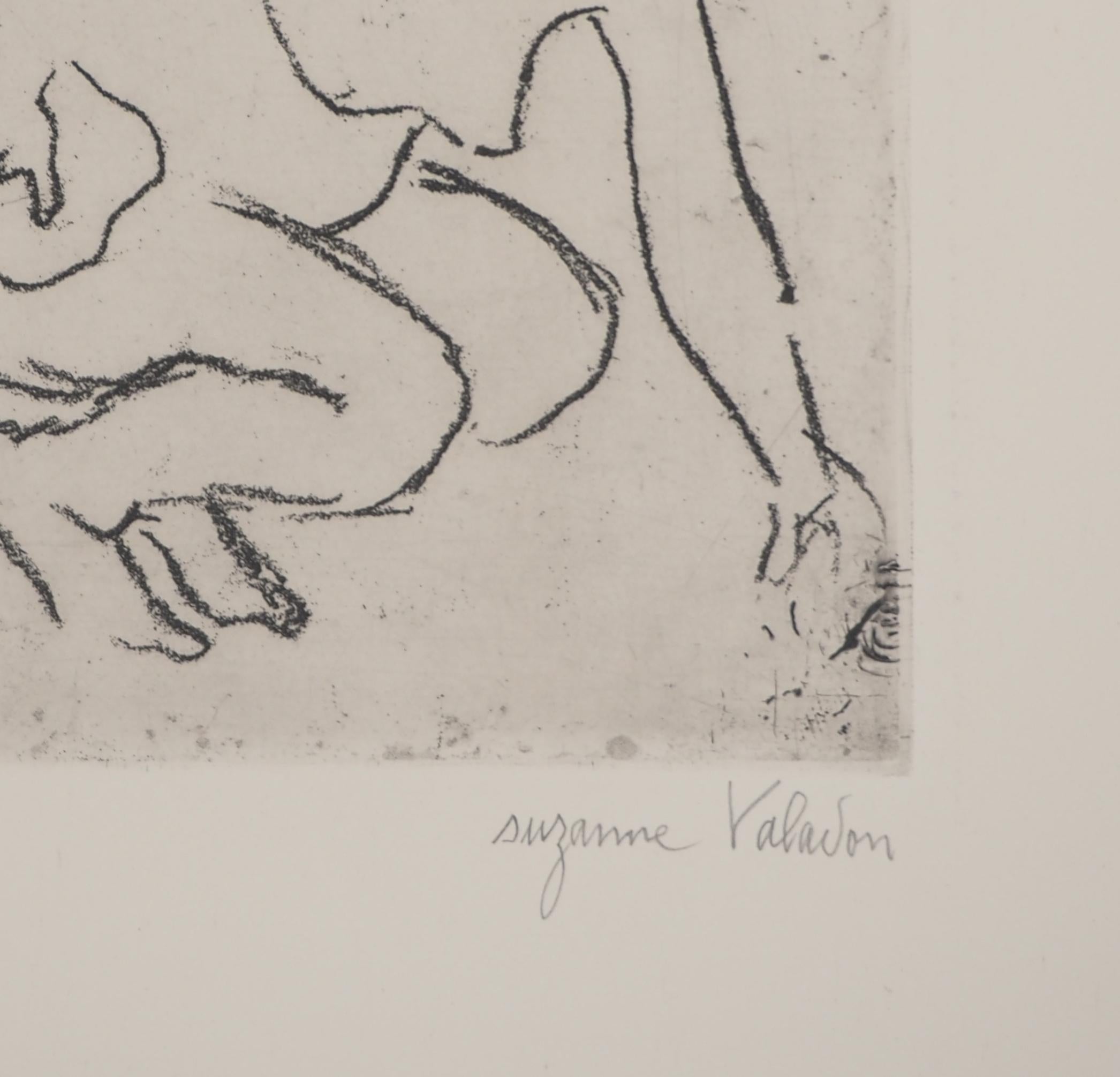 Mujer desnuda en el baño -  Grabado original firmado (Petrides #E1) - Print de Suzanne Valadon
