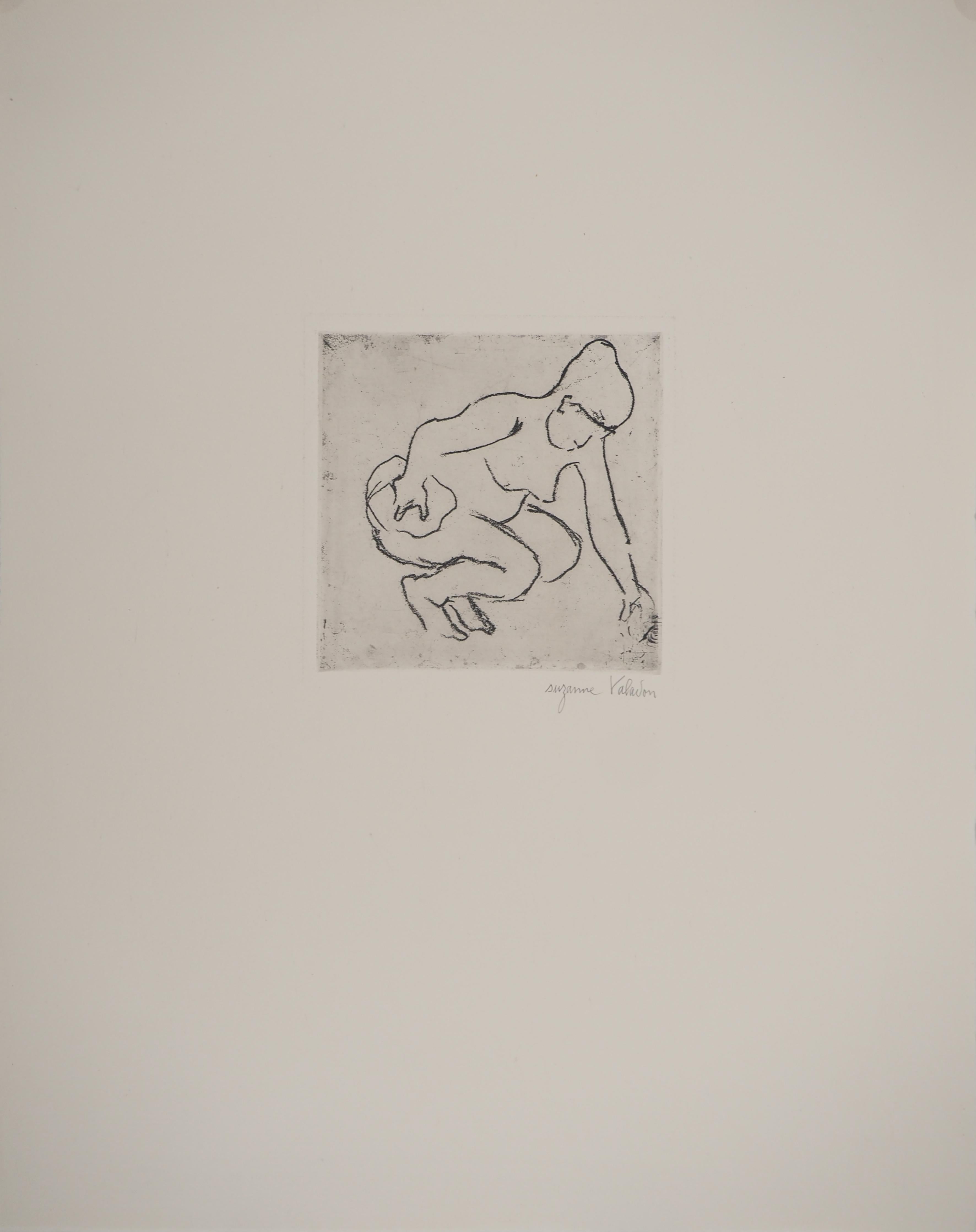 Mujer desnuda en el baño -  Grabado original firmado (Petrides #E1) - Print Académico de Suzanne Valadon