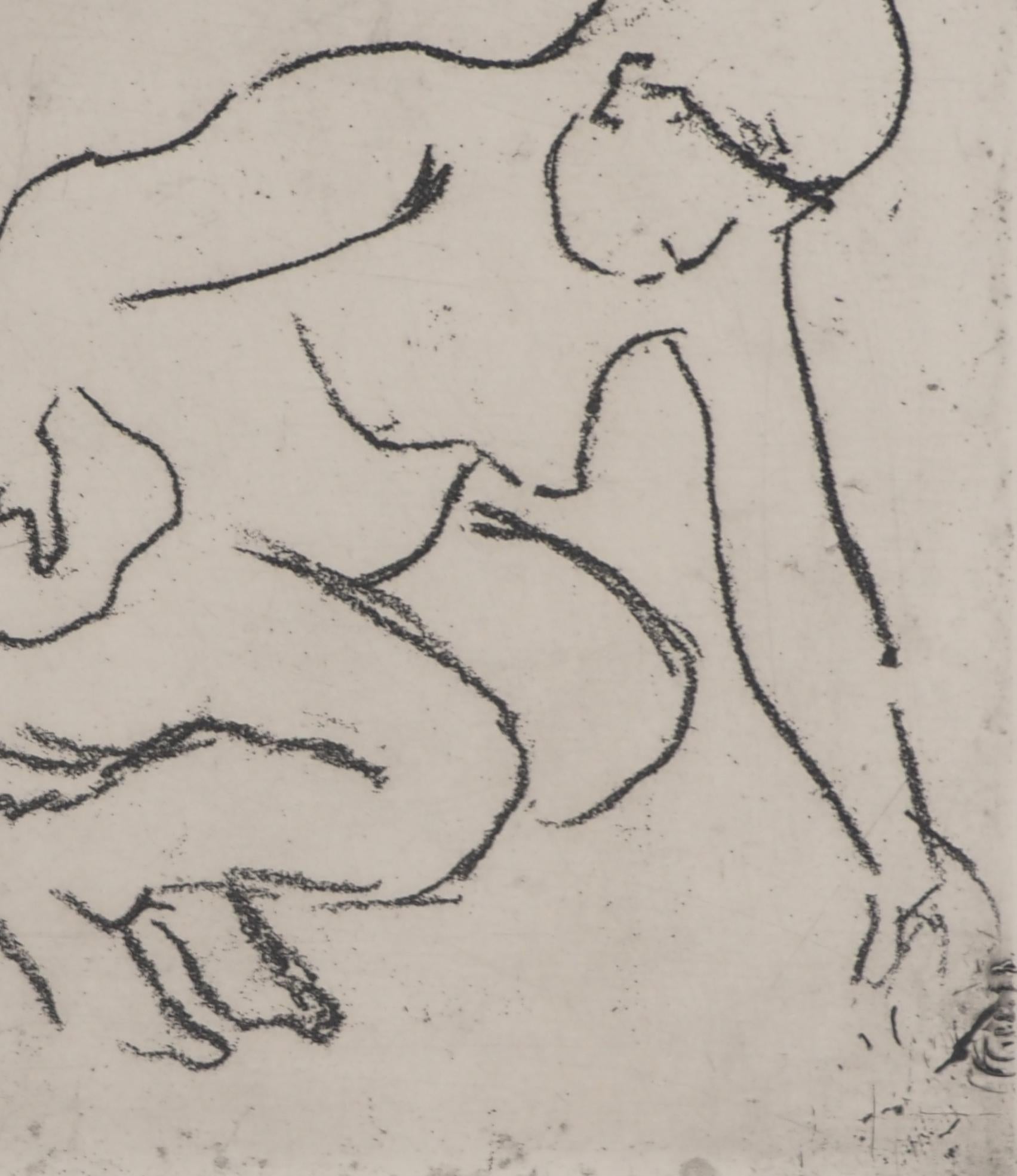 Mujer desnuda en el baño -  Grabado original firmado (Petrides #E1) en venta 2
