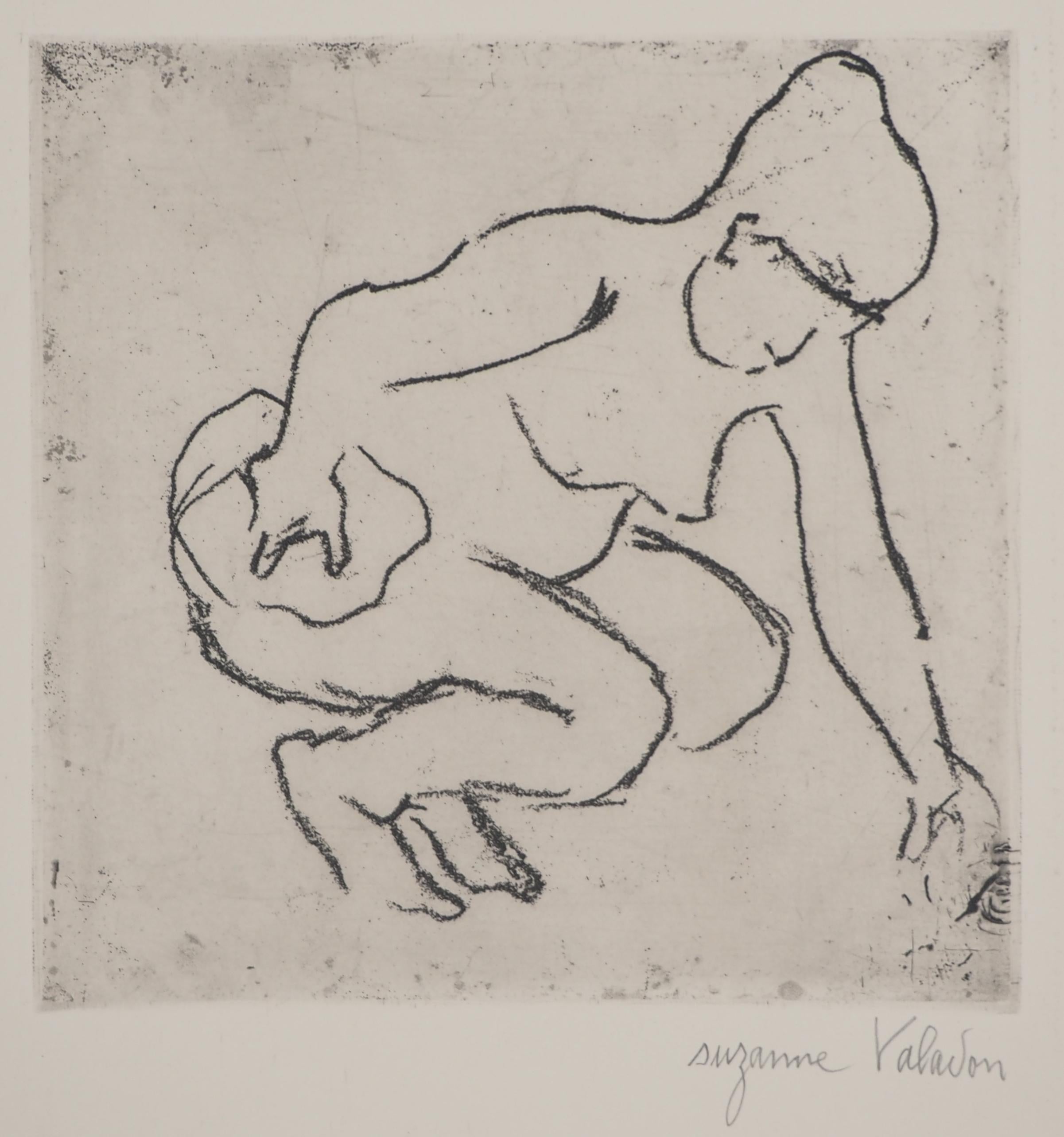 Mujer desnuda en el baño -  Grabado original firmado (Petrides #E1)
