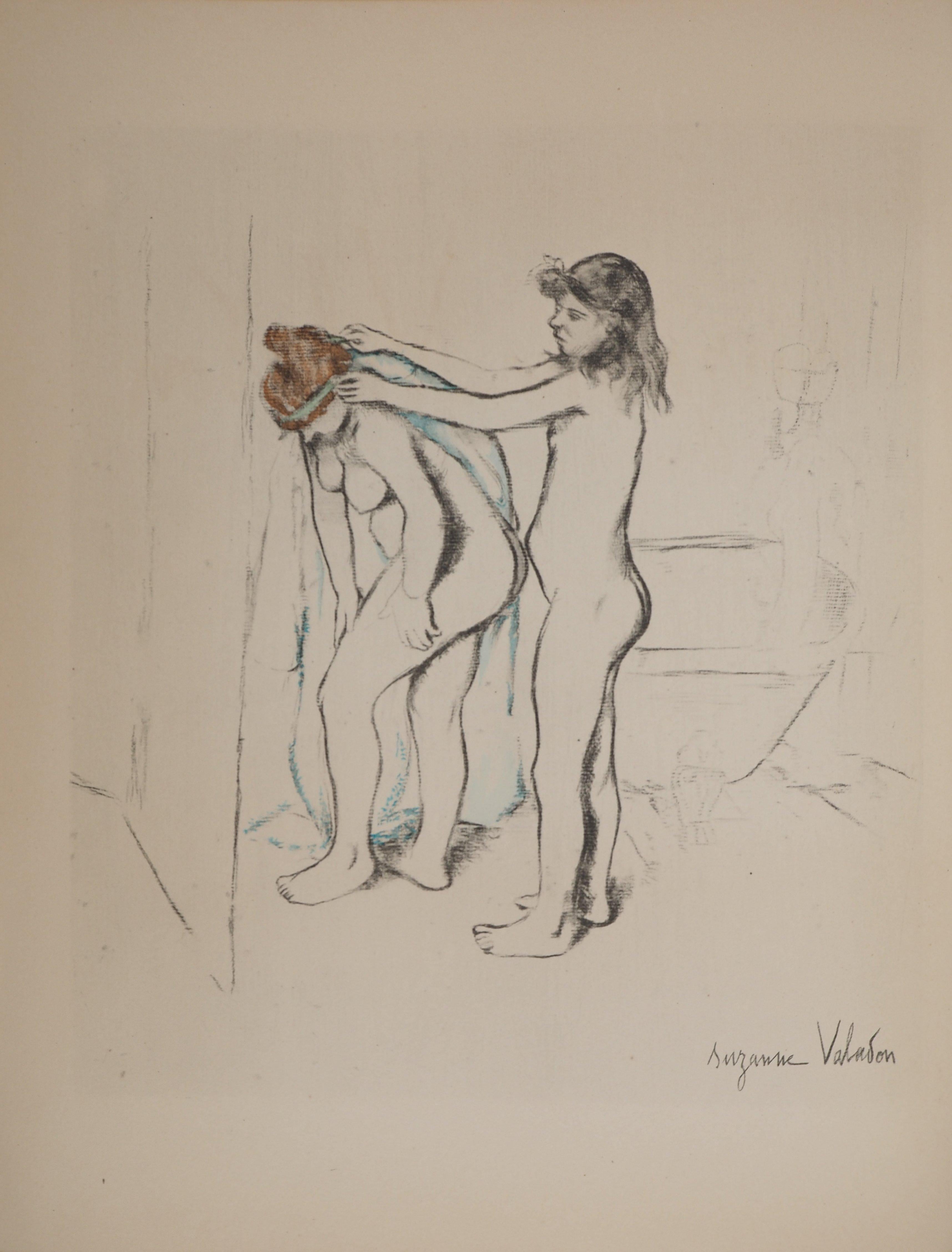 El Baño : Dos Mujeres Limpiándose - Litografía (Petrides 1947) - Print Académico de Suzanne Valadon