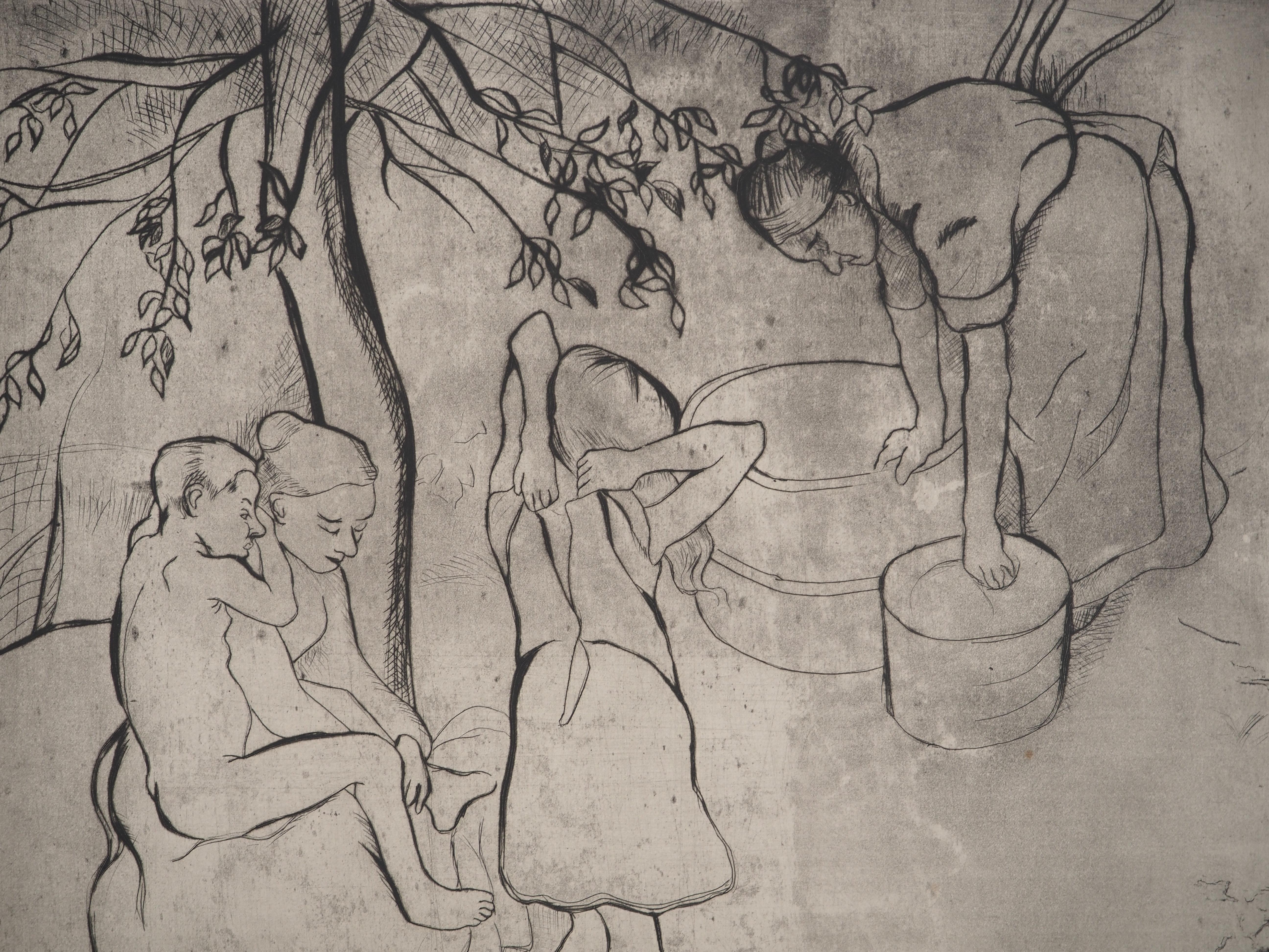 Suzanne VALADON (1865-1938)
Toilette des enfants dans le jardin, 1932

Gravure originale
Signé au crayon
Sur vélin BFK Rives 53,5 x 44 cm (c. 21 x 17.3 in)

INFORMATION : Imprimée en 1932, cette gravure fait partie d'un portfolio de gravures de