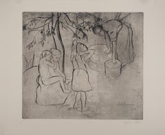 Kindertoiletten im Garten -  Original-Radierung Signiert (Petrides #E19)