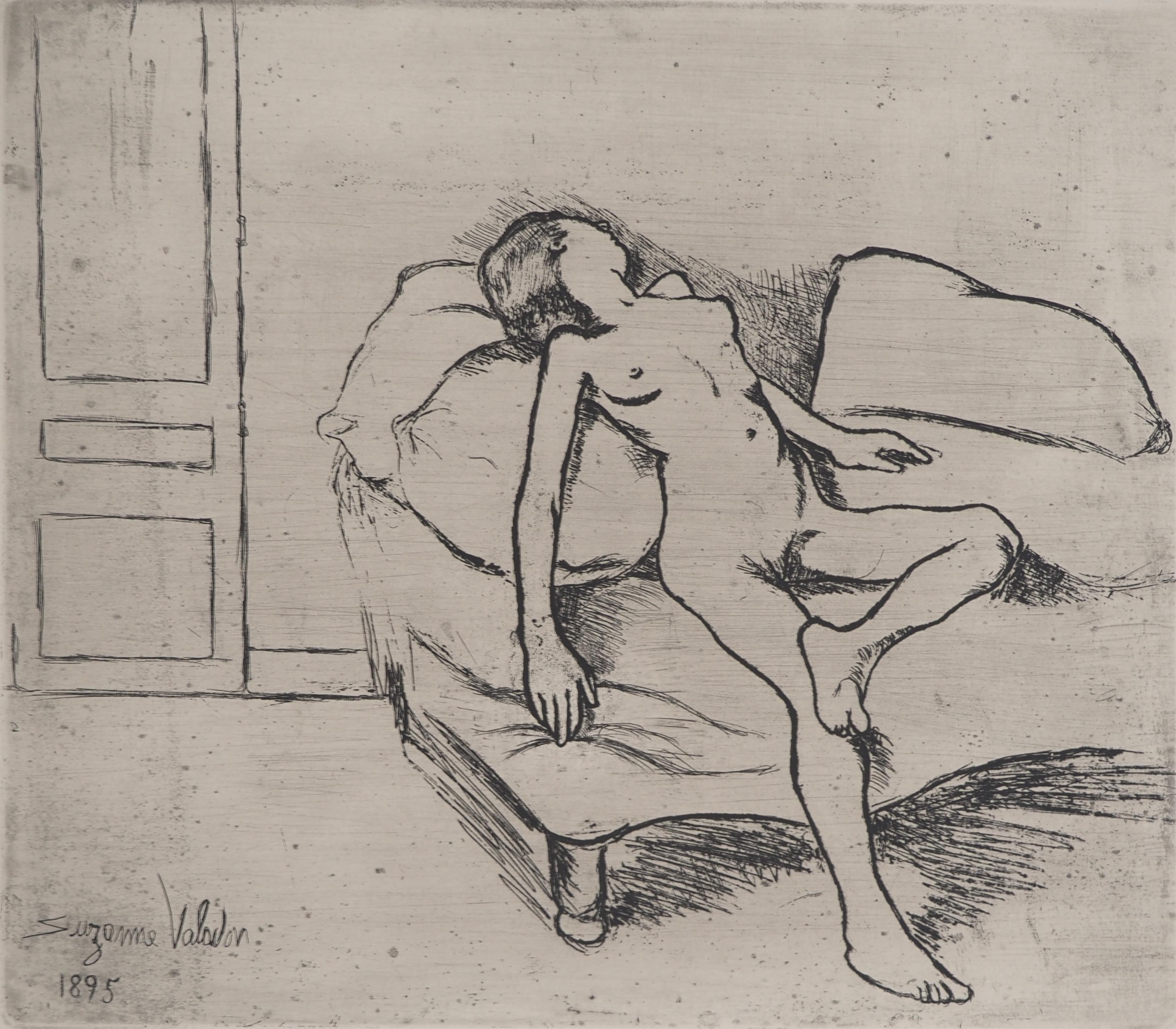 Woman Naked on the Sofa -  Original Etching Signed (Petrides #E4) - Academic Print by Suzanne Valadon