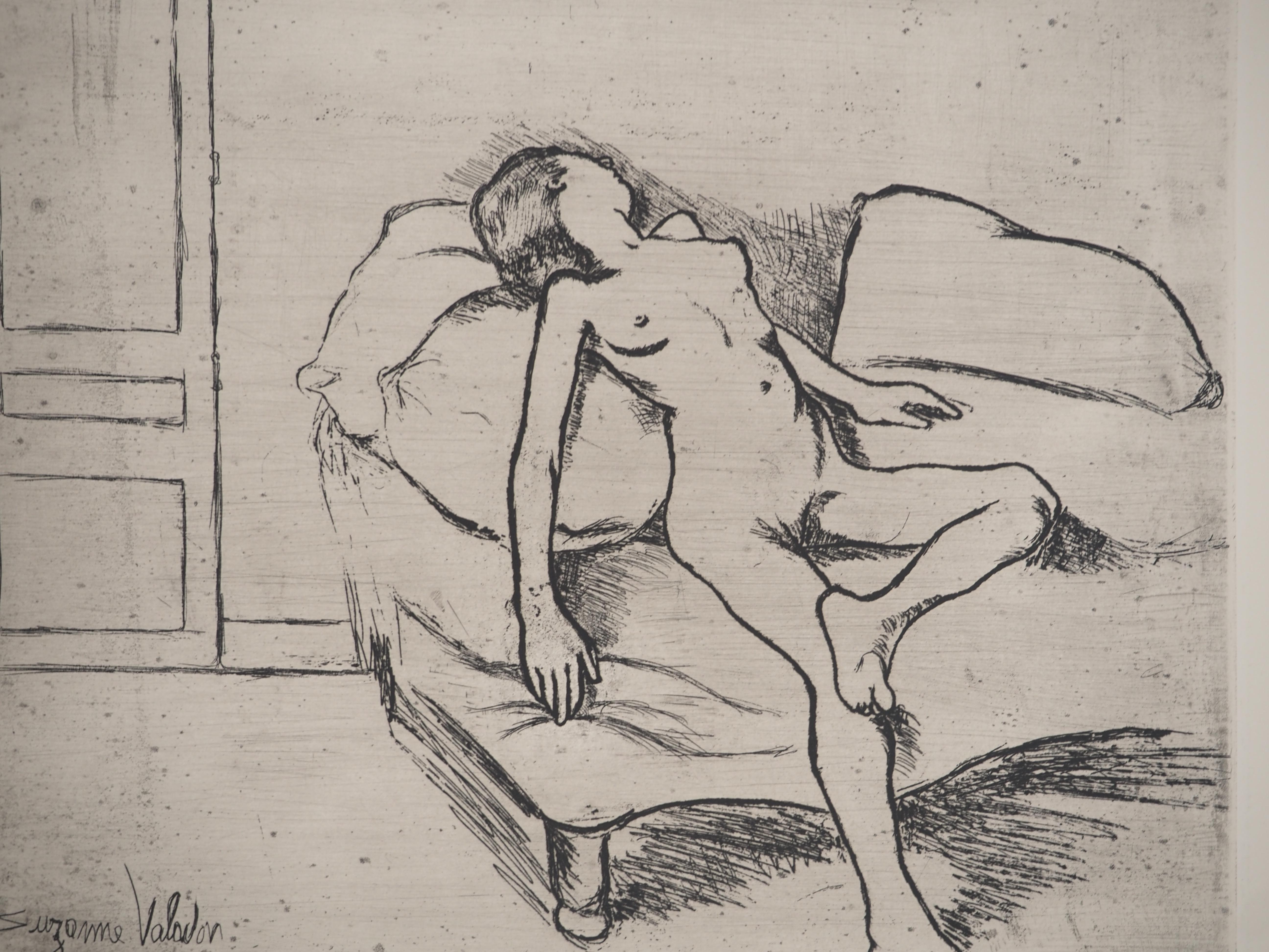 Suzanne VALADON (1865-1938)
Woman Naked on the Sofa, 1932

Original etching
Signed in pencil
On BFK Rives vellum 47 x 37 cm (c. 18.5 x 14.5 in)

INFORMATION : Printed in 1932, this etching is part of a portfolio of Suzanne Valadon's etchings