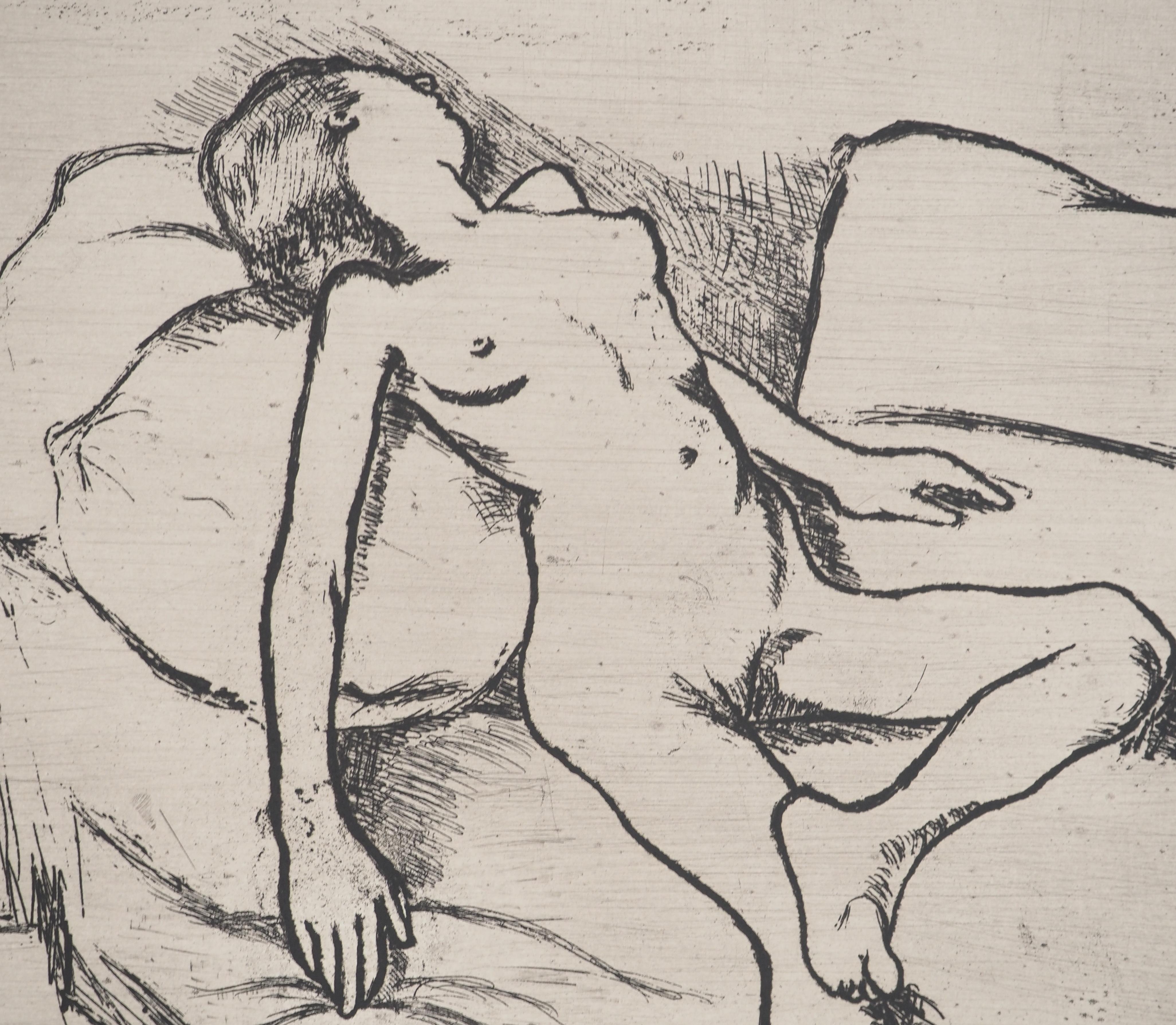 Woman Naked on the Sofa -  Original Etching Signed (Petrides #E4) For Sale 2