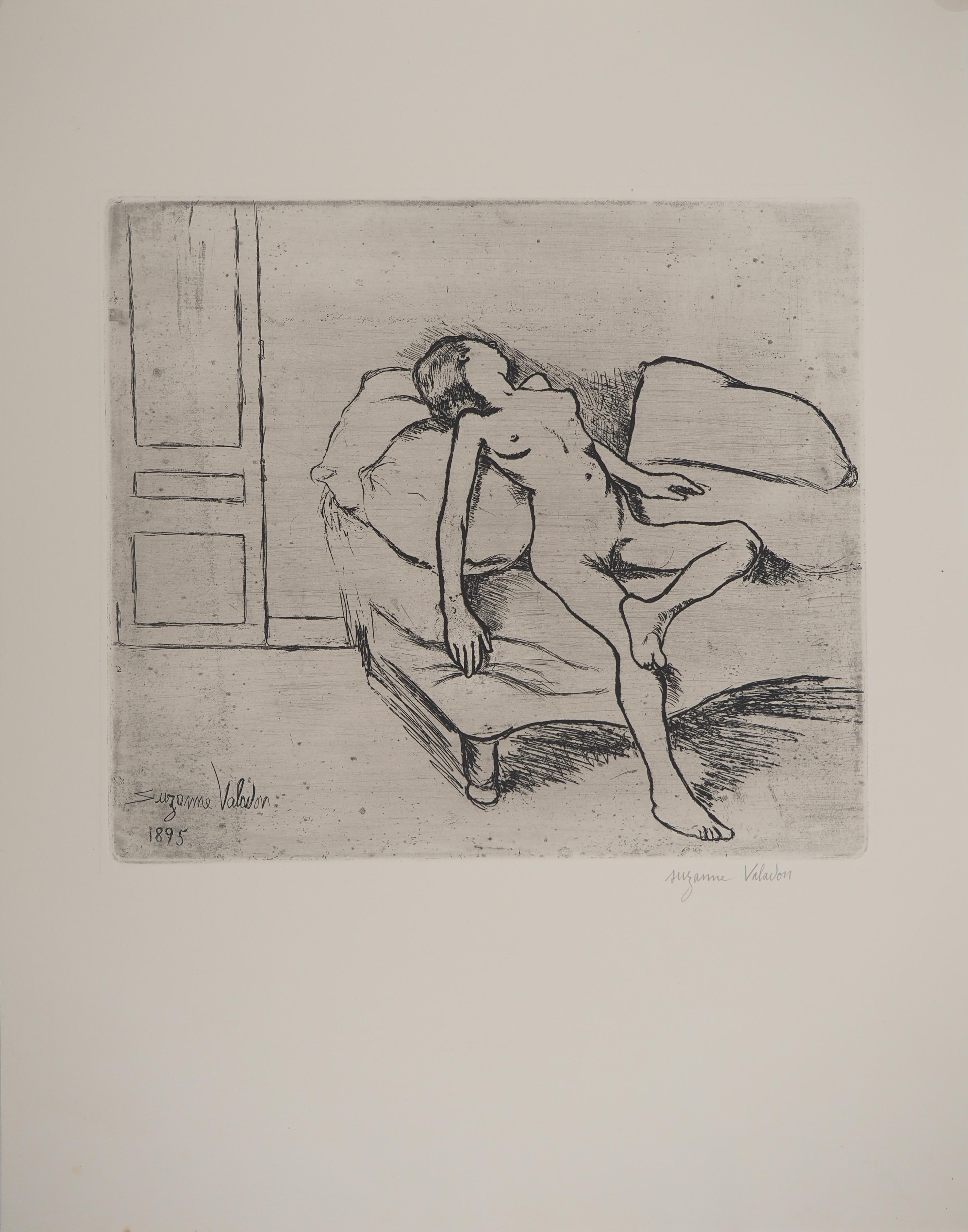 Woman Naked on the Sofa -  Original Etching Signed (Petrides #E4)