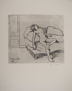 Woman Naked on the Sofa -  Original Etching Signed (Petrides #E4)