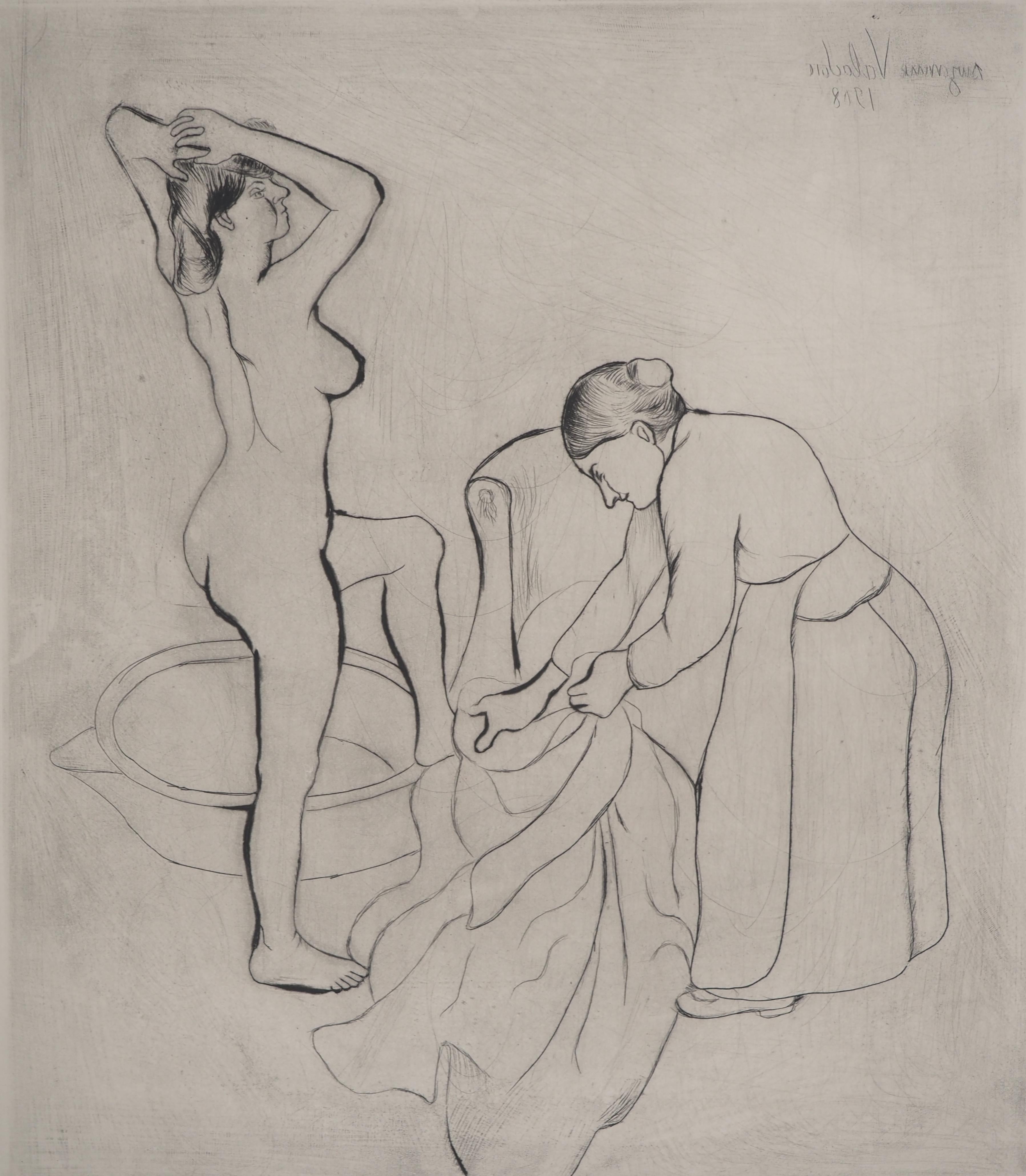 Junge Frau und alte Frau - Original-Radierung signiert (Petrides #E24) (Grau), Nude Print, von Suzanne Valadon