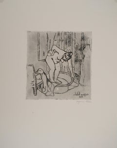 Young Woman Sponging Herself - Original Etching Signed (Petrides #E12)