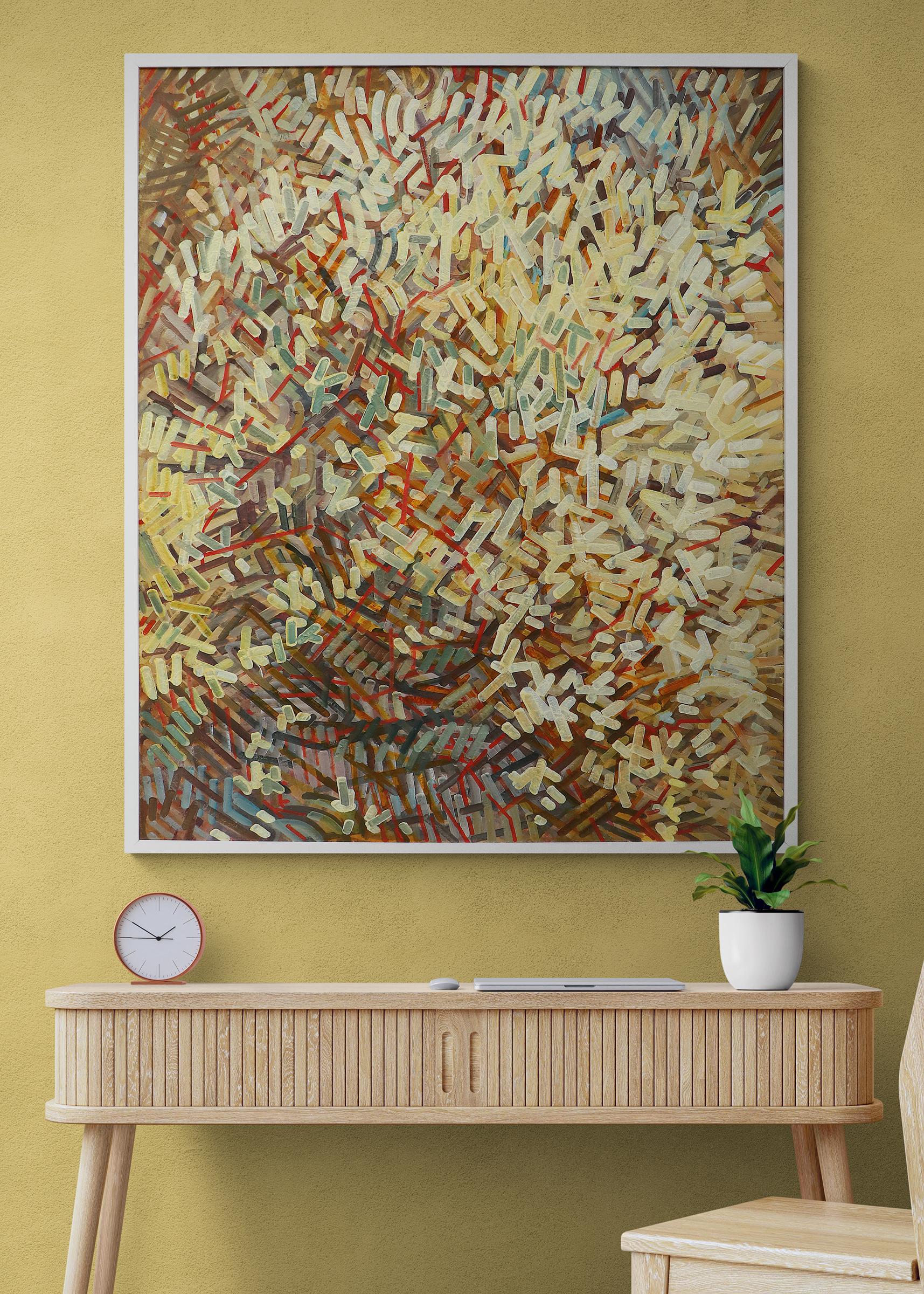 Grande peinture acrylique abstraite du Nouveau-Mexique, rouge, jaune, bleu et orange en vente 5
