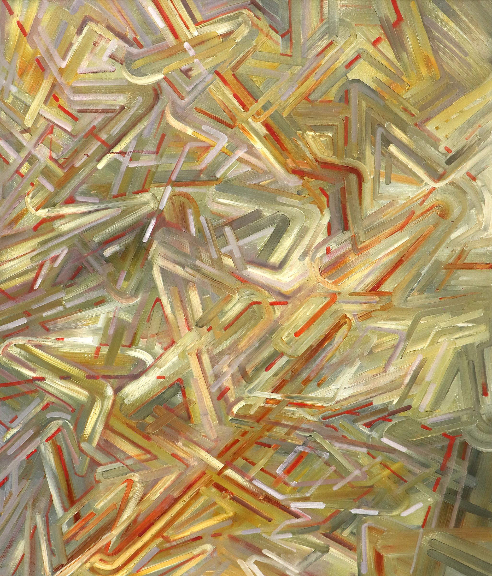 Große abstrakte mehrfarbige Malerei, New Mexico Künstler, Rot, Gelb, Grün, Braun (Abstrakt), Painting, von Suzanne Vandeboom