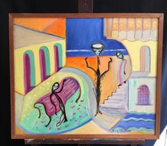 'Femme Assise' Abstract Oil Painting, Signed