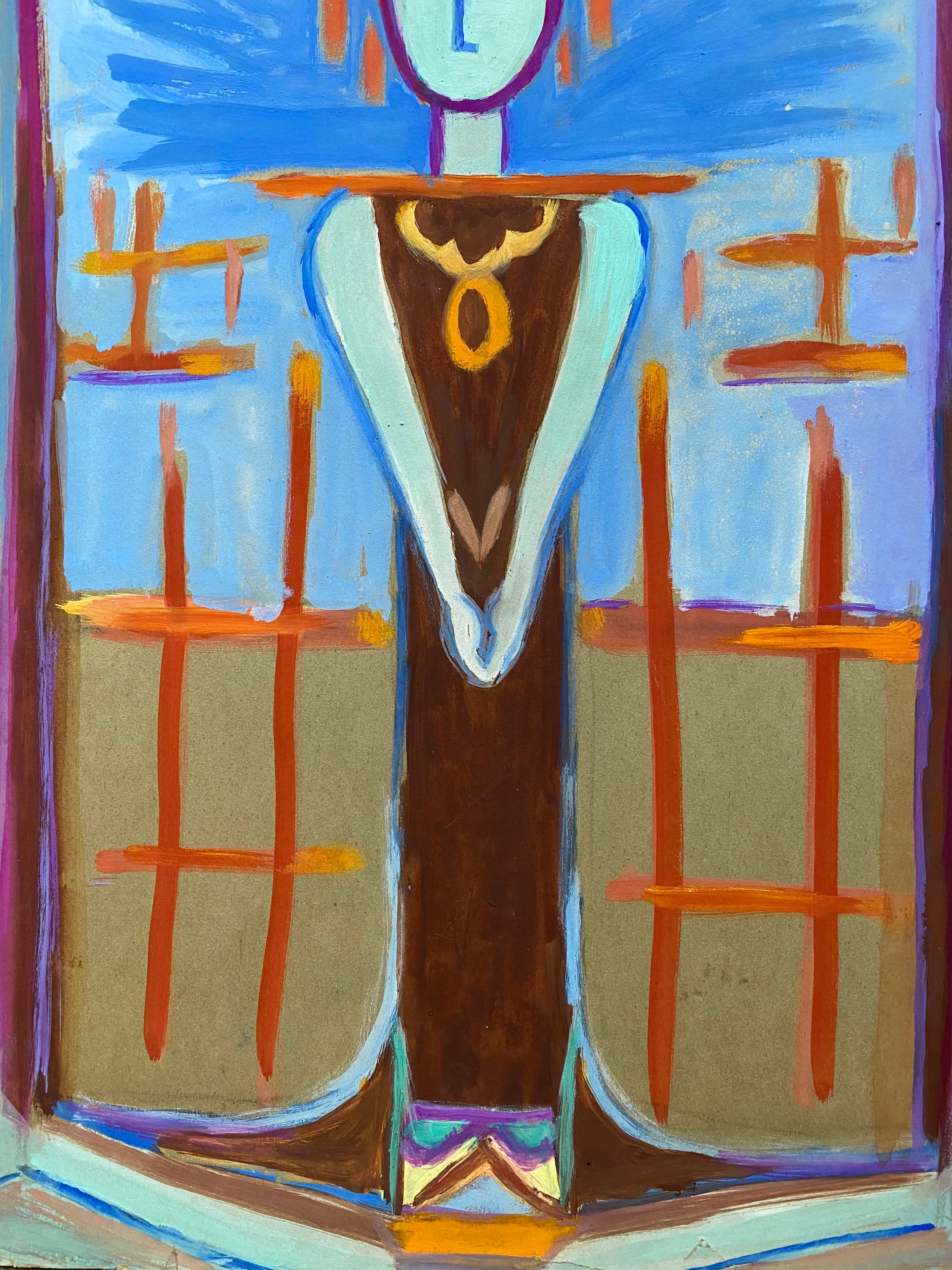 Pittura fauvista francese della metà del XX secolo - Colori sorprendenti - allievo di Andre Lhote - Portrait Painting Grigio di Suzanne Vattier