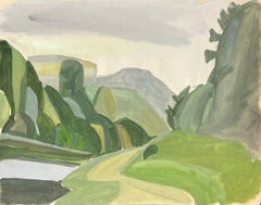 Paesaggio modernista francese della metà del 20° secolo con Roll & Hill e sentiero in verde scuro
