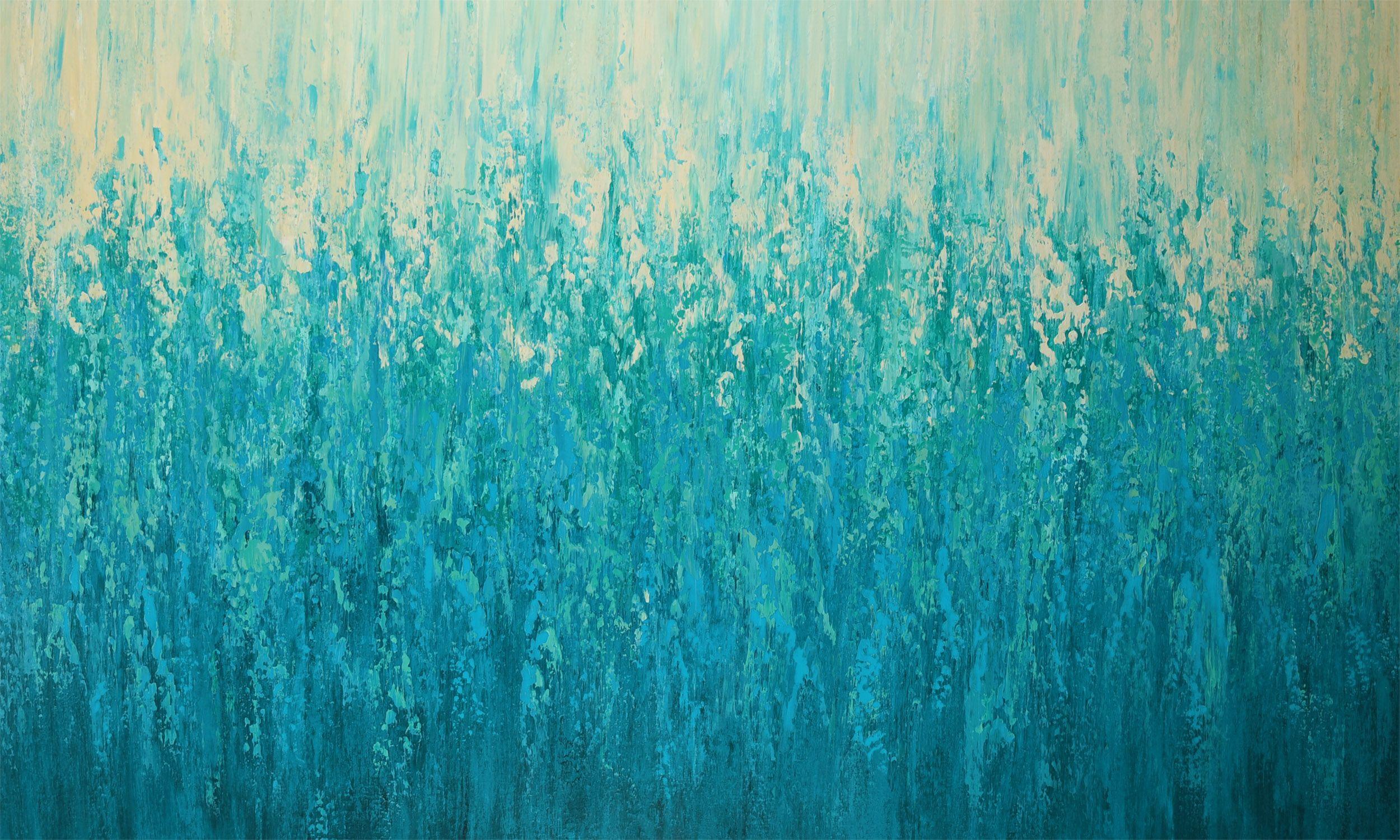 Blue Waters is an original abstract seascape painting on canvas by Suzanne Vaughan. It captures the calming essence of nature in the fresh turquoise blues and light pastel colors. Painted in an abstract expressionist style, the paint is applied to