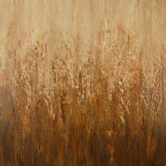 Golden Field - Nature texturée abstraite, peinture, acrylique sur toile