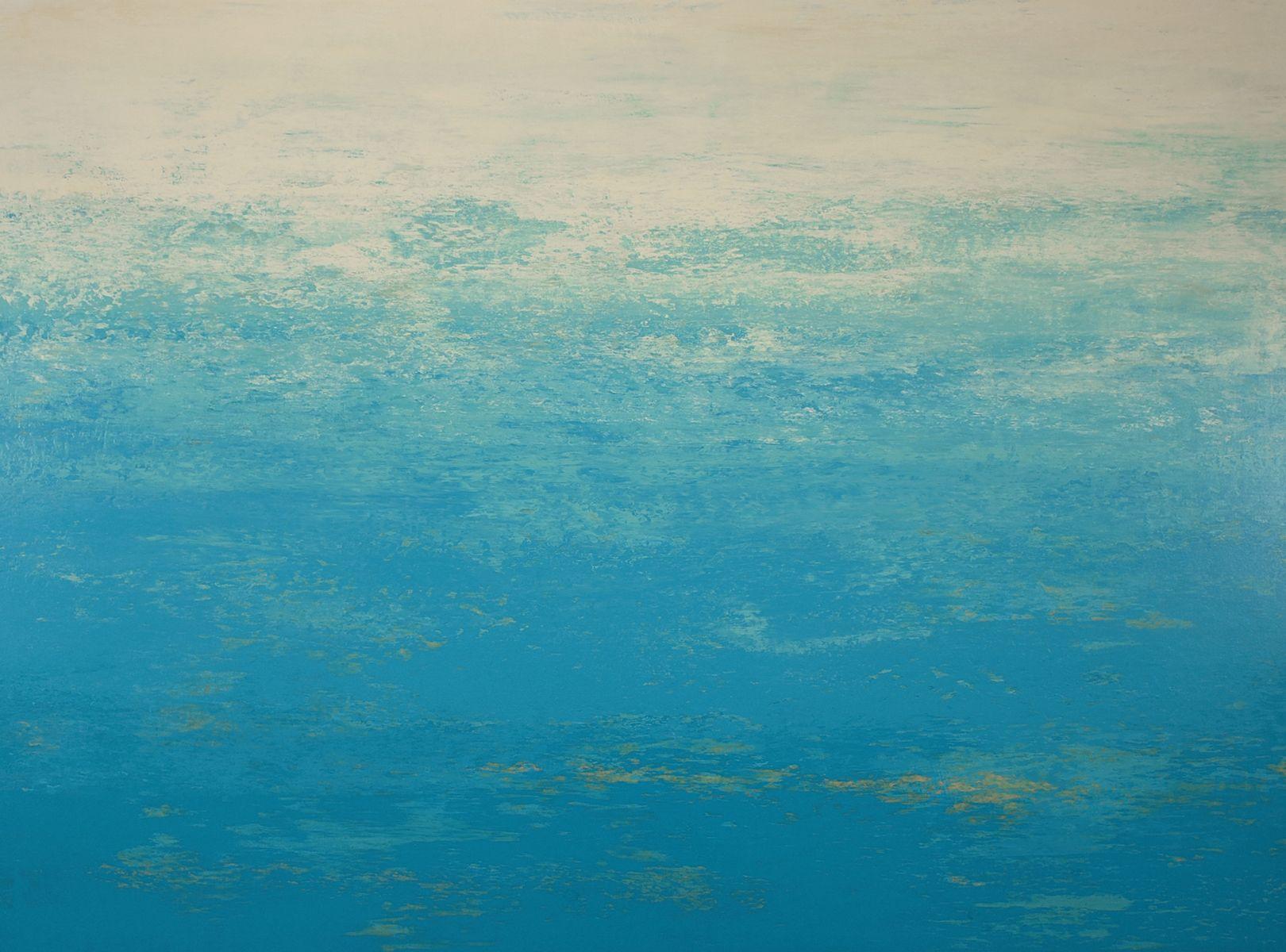 Turchese rilassante - Paesaggio marino con texture gestuale, Pittura, Acrilico su tela - Painting di Suzanne Vaughan