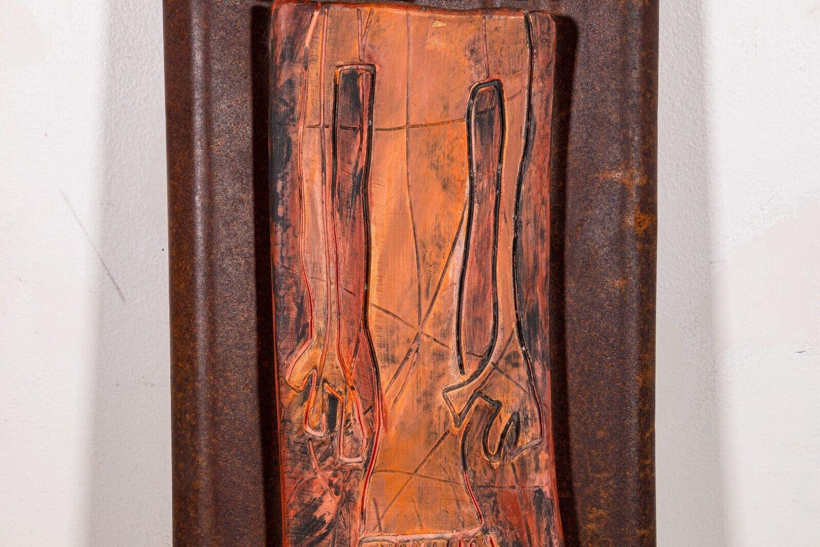 20th Century Suzanne Wallace Mears Mixed Media Ceramic and Metal Wall Sculpture For Sale