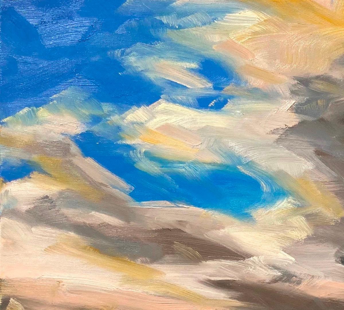 Fresco de verano I, Suzanne Winn, cuadro Paisaje contemporáneo en venta - Figurative Painting Gris de Suzanne Winn 