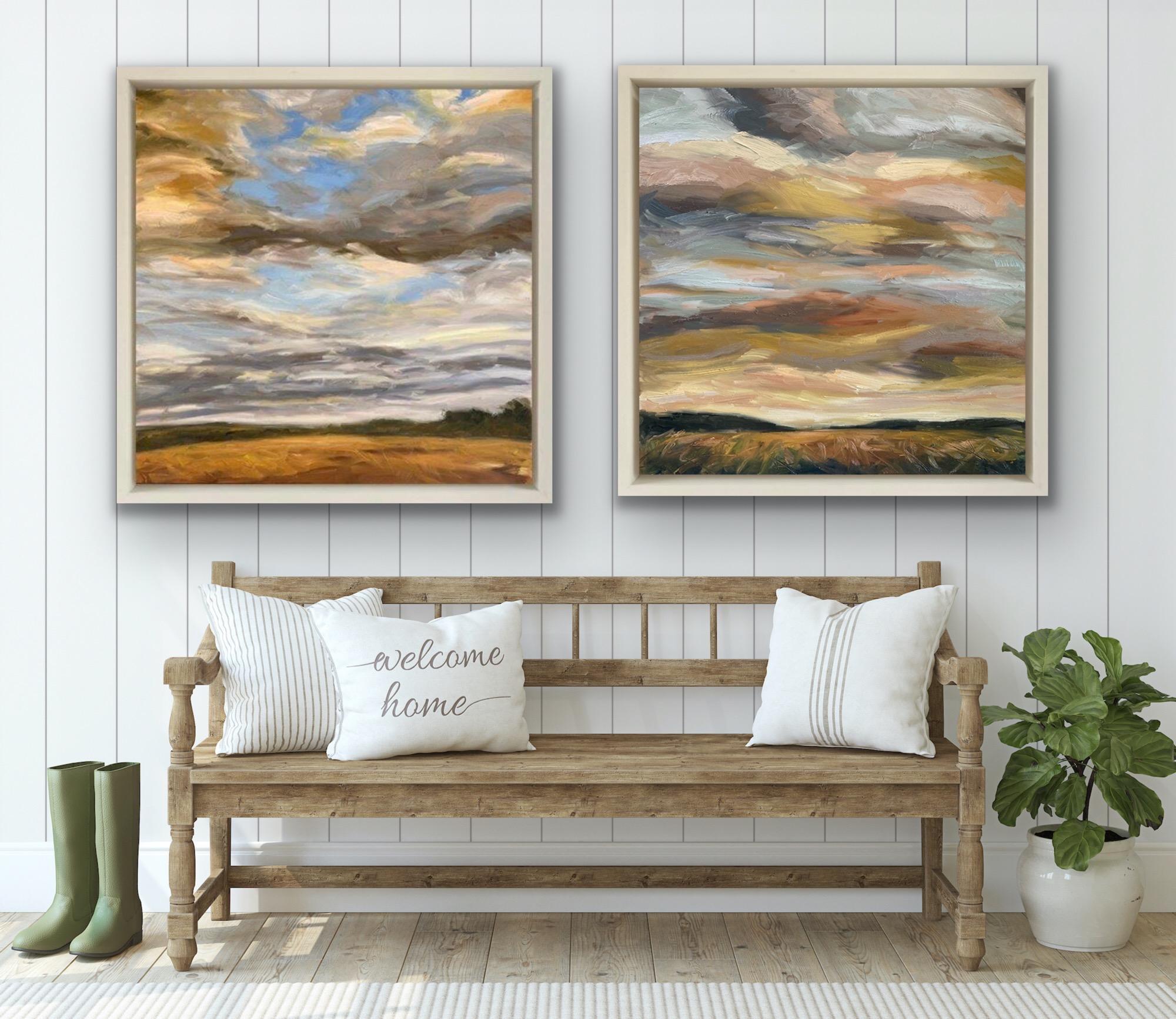 Suzanne Winn Landscape Painting - Diptych of Autumn skies V and Golden Days, Original painting, Landscape