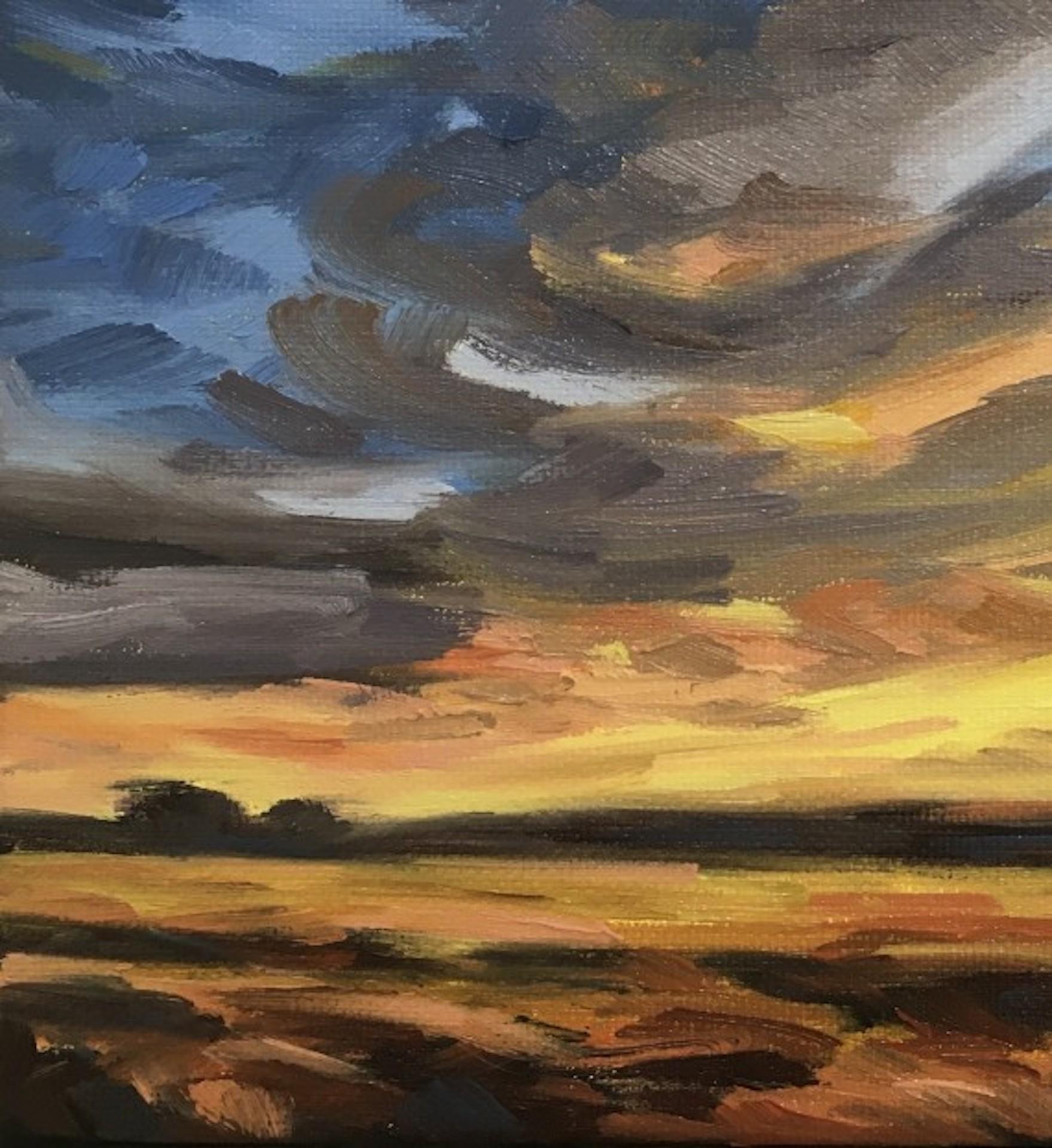 Luminaire de soirée Across The Fields II, Suzanne Winn, peinture de paysage d'origine en vente 1