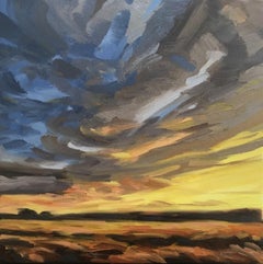 Evening Light Across The Fields II, Suzanne Winn, Original-Wolkenlandschaftsgemälde