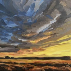 Luz vespertina a través de los campos II, Suzanne Winn, Pintura original del paisaje del cielo