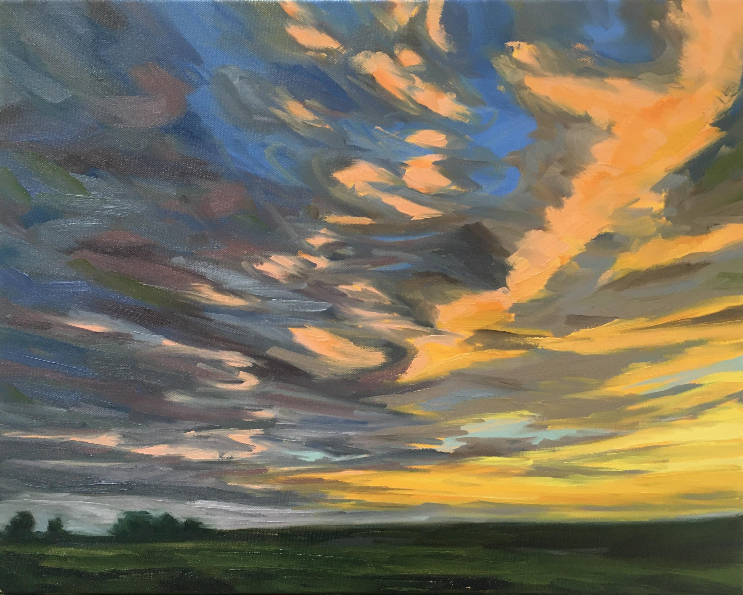 Fiery Sky III contemporary landscape oil painting by Suzanne Winn