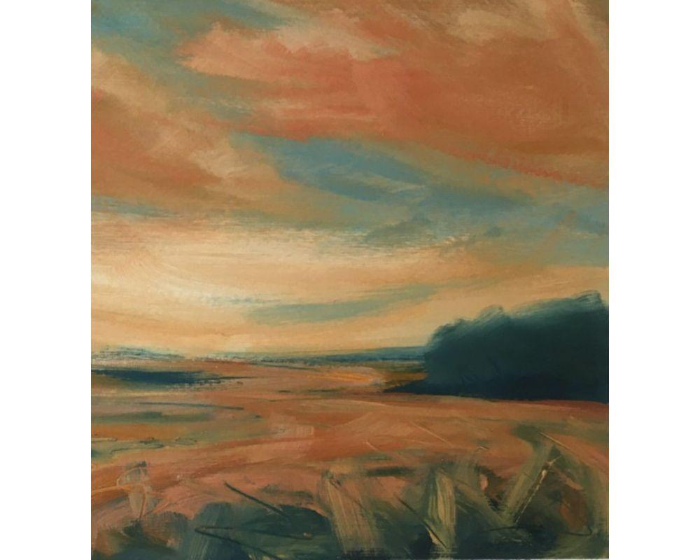 La fin de l'été avec huile sur papier Fabriano Pittura, peinture de Suzanne Winn en vente 5