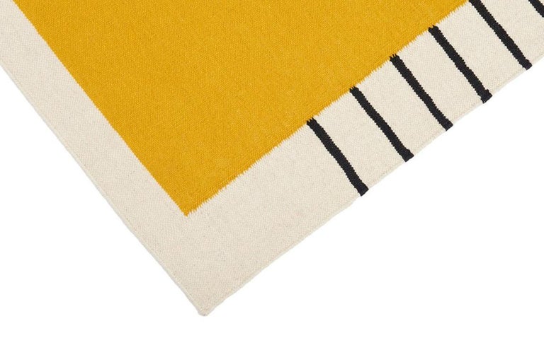 Suzanne Yellow FlatWoven Dhurrie Rug Black and White Stripe at 1stDibs