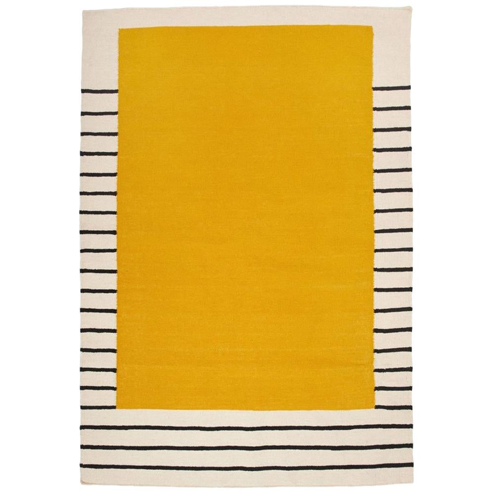 Suzanne Yellow Flat-Woven Dhurrie Rug Black and White Stripe