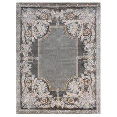 SUZETTE Hand Knotted Transitional Floral Silk Rug in Multi Grey Colour By Hands