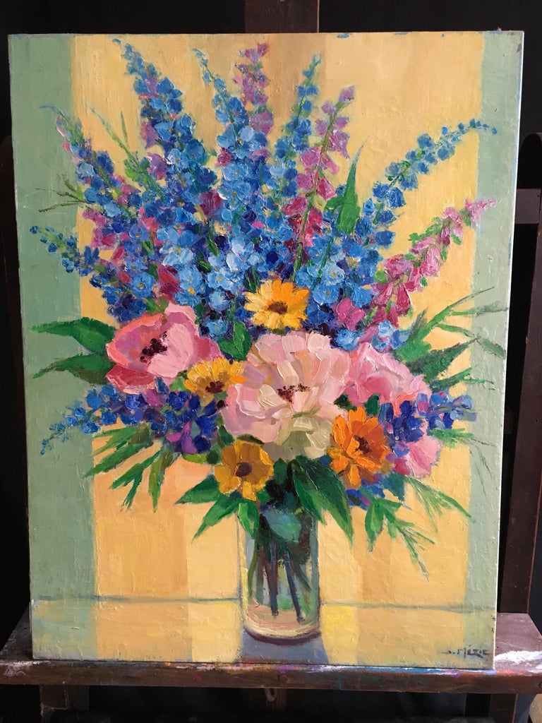 Brimming Bouquet of Flowers, French Oil Painting, Signed For Sale 3