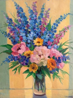 Brimming Bouquet of Flowers, French Oil Painting, Signed