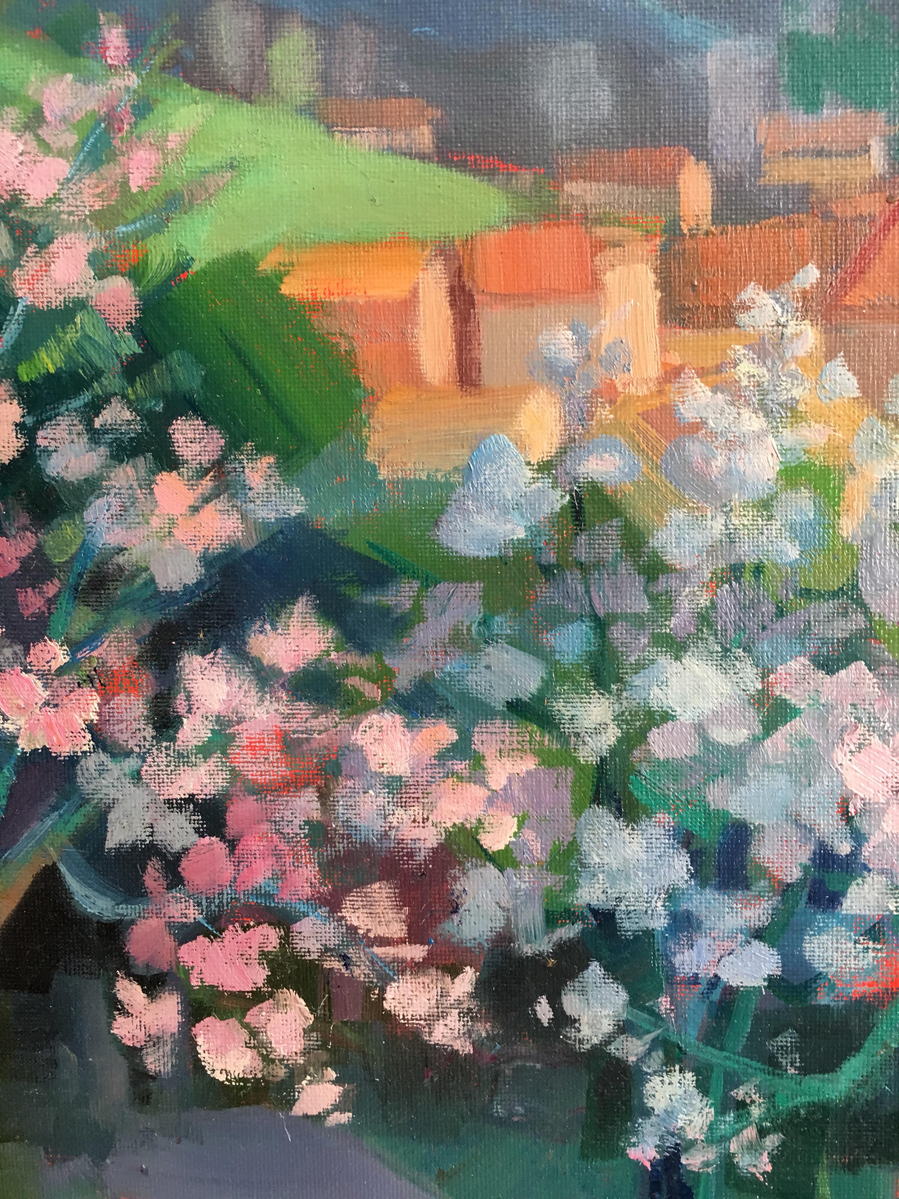 Sentiero fiancheggiato da fiori di ciliegio, paesaggio francese, firmato in vendita 2