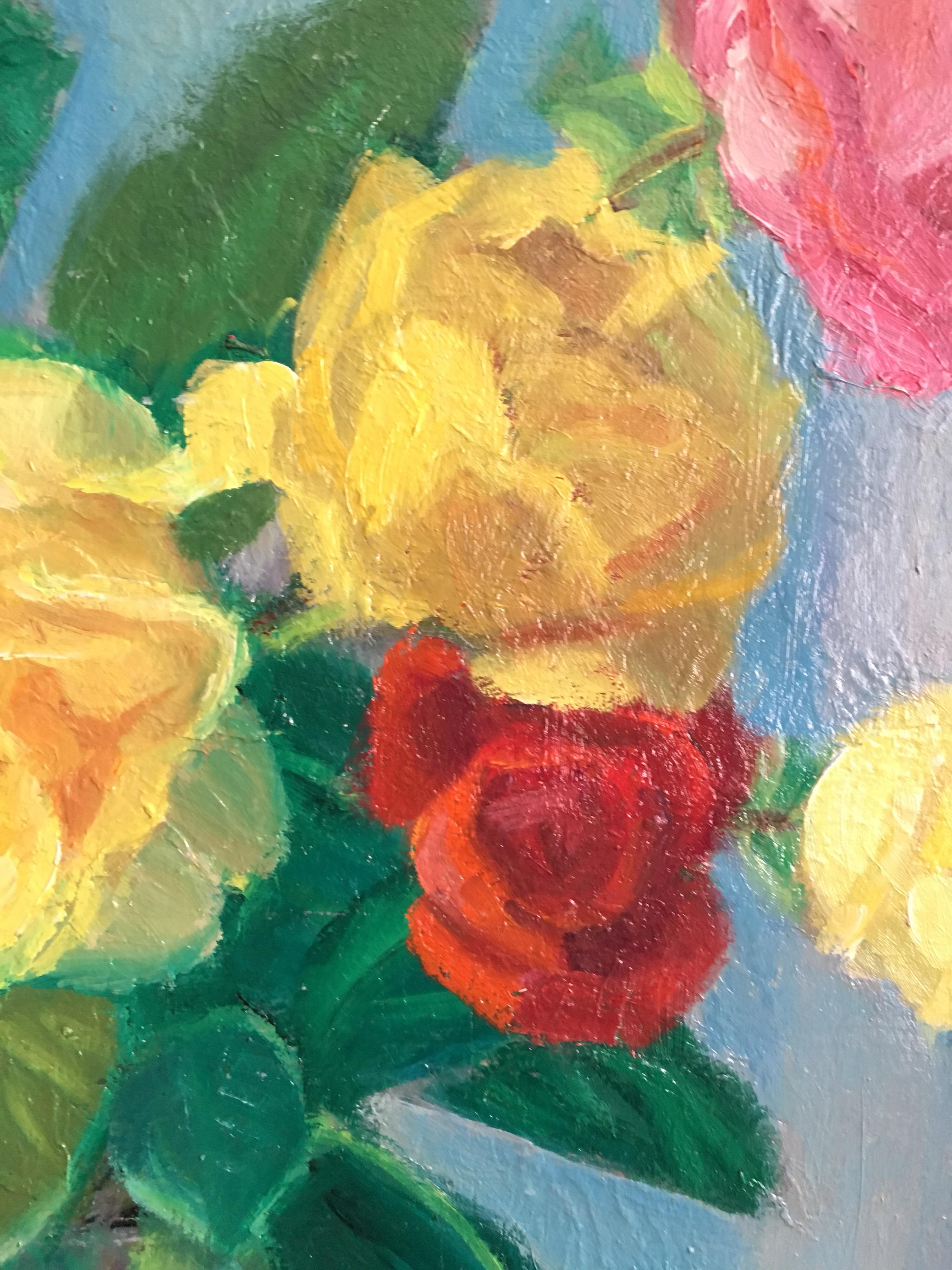 Classical Bouquet of Roses, French Artist, Signed - Impressionist Painting by Suzette Mezie