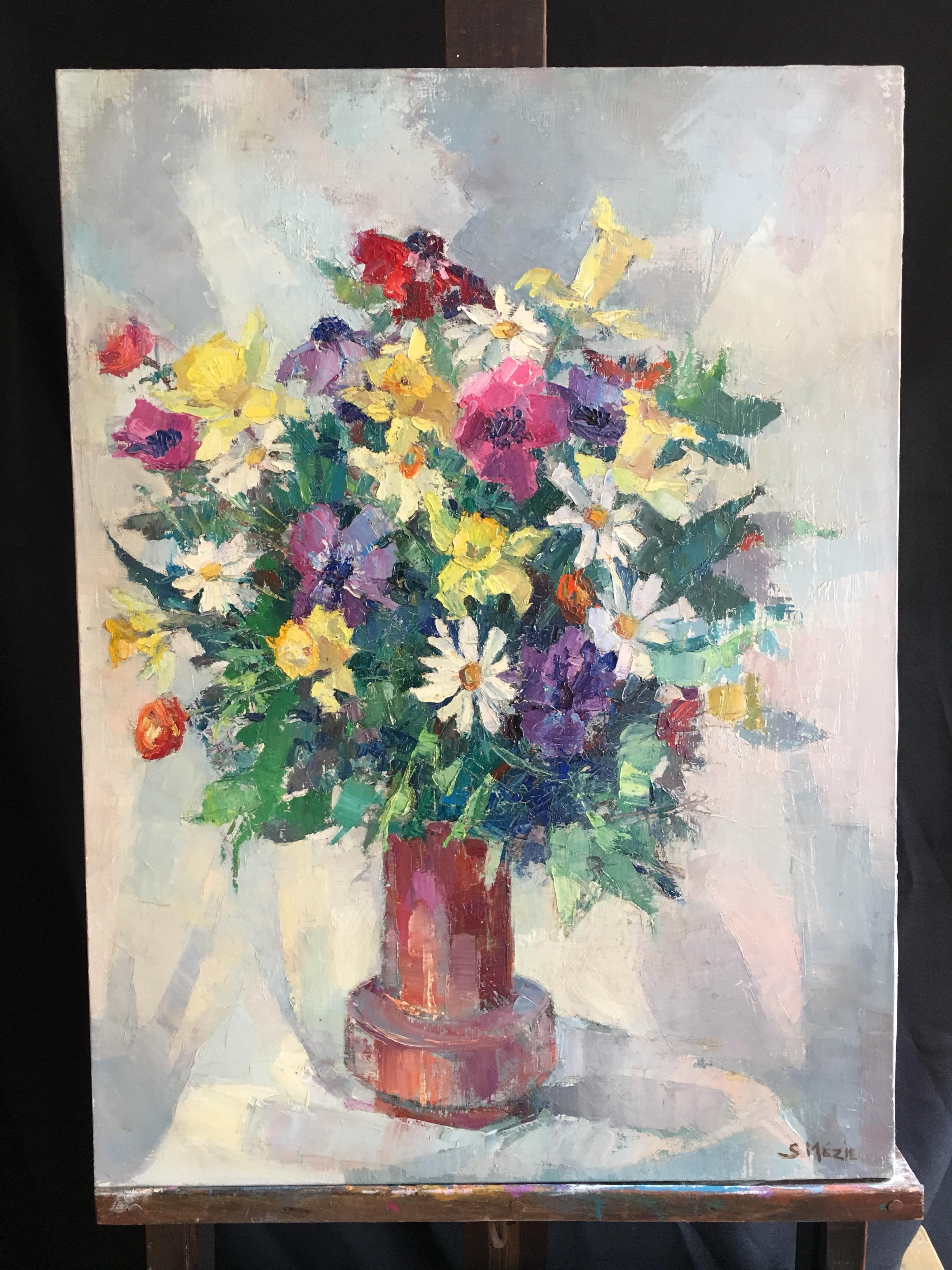 Colourful Floral Bouquet, French Artist, Signed - Painting by Suzette Mezie