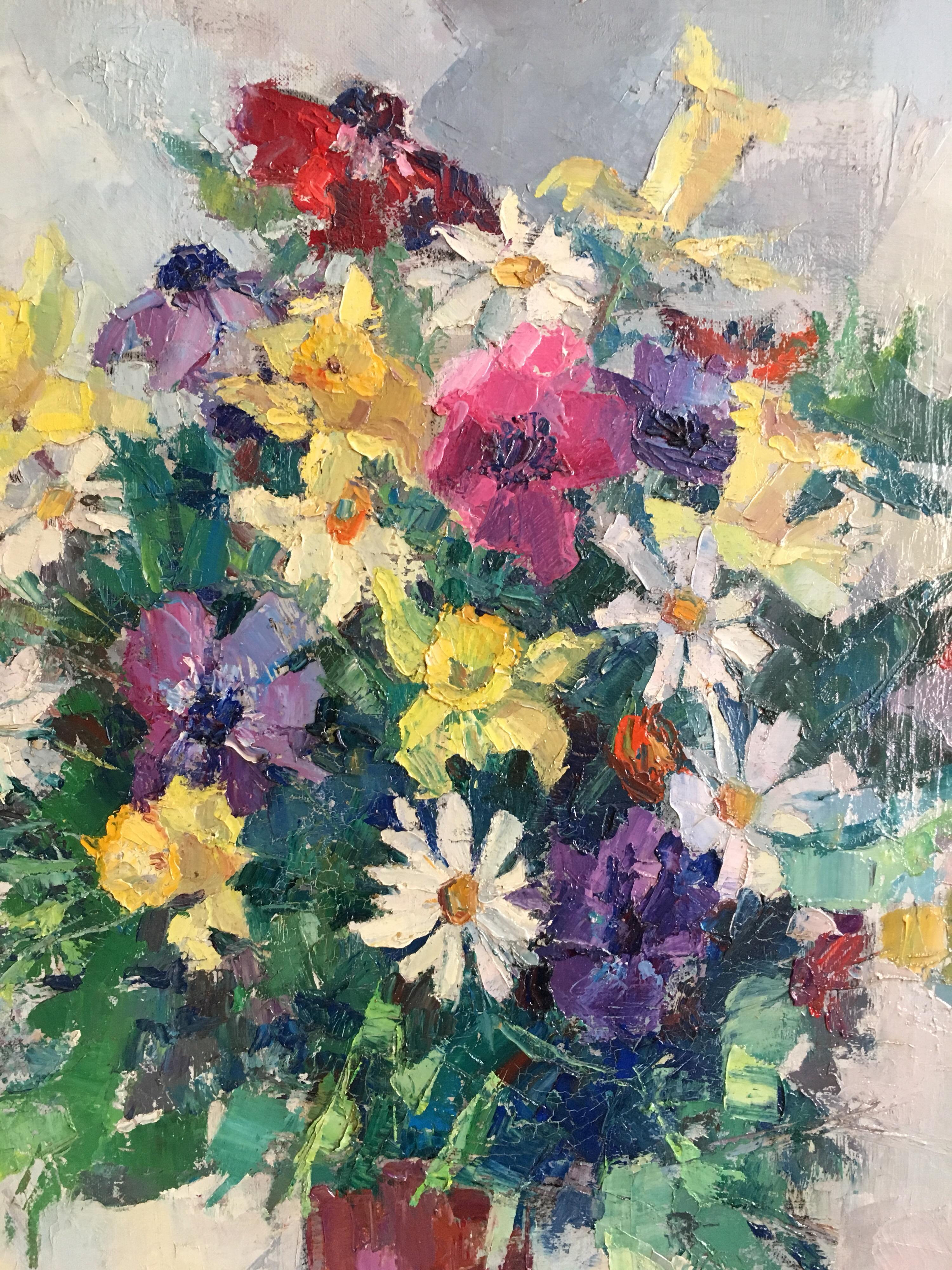 Colourful Floral Bouquet, French Artist, Signed - Impressionist Painting by Suzette Mezie