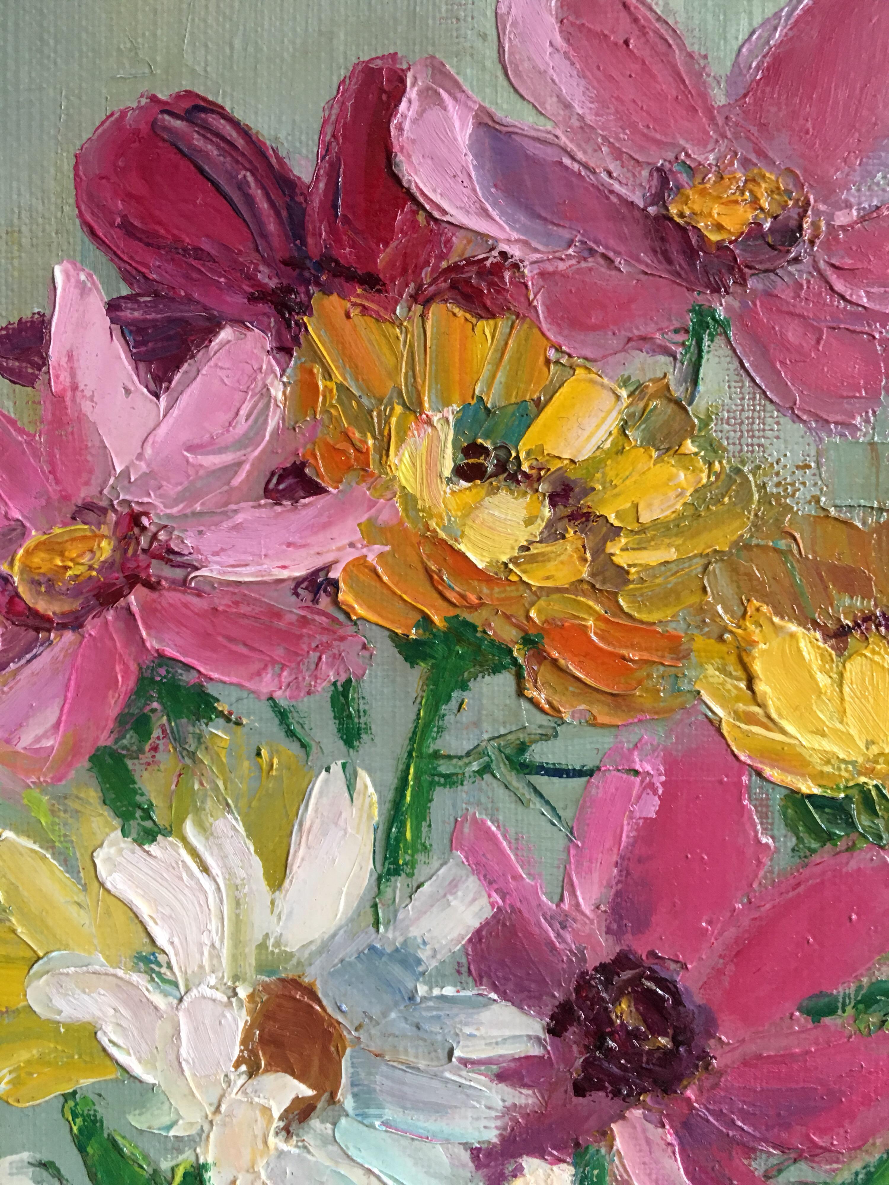 Multi Coloured Floral Bouquet, French Artist, Signed - Impressionist Painting by Suzette Mezie