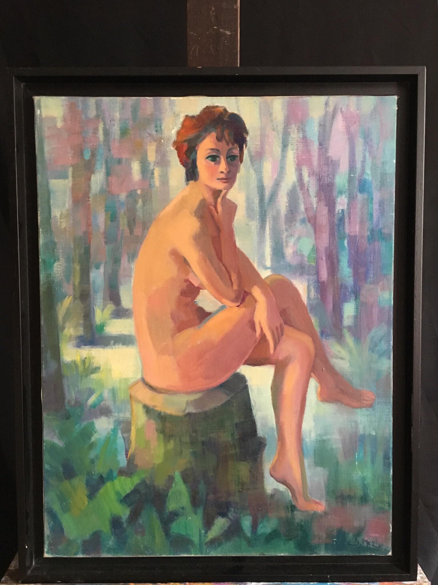 Nude 'La Femme Faune' Impressionist of a Young French Lady, 1970s, Signed - Painting by Suzette Mezie