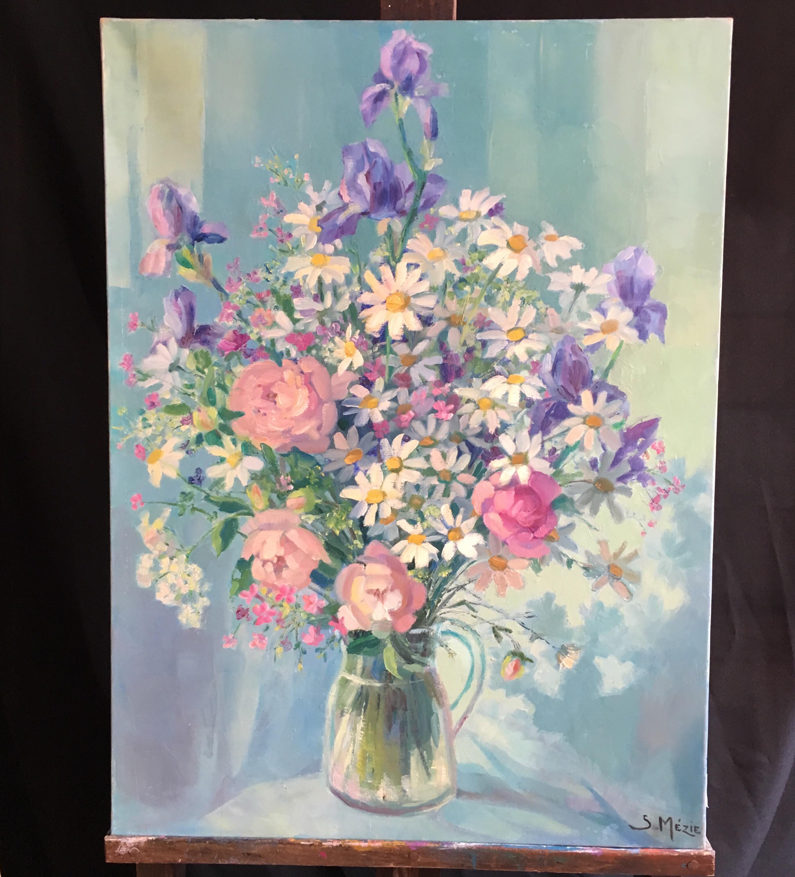 Pink and Purple Coloured Floral Bouquet, French Artist, Signed 4