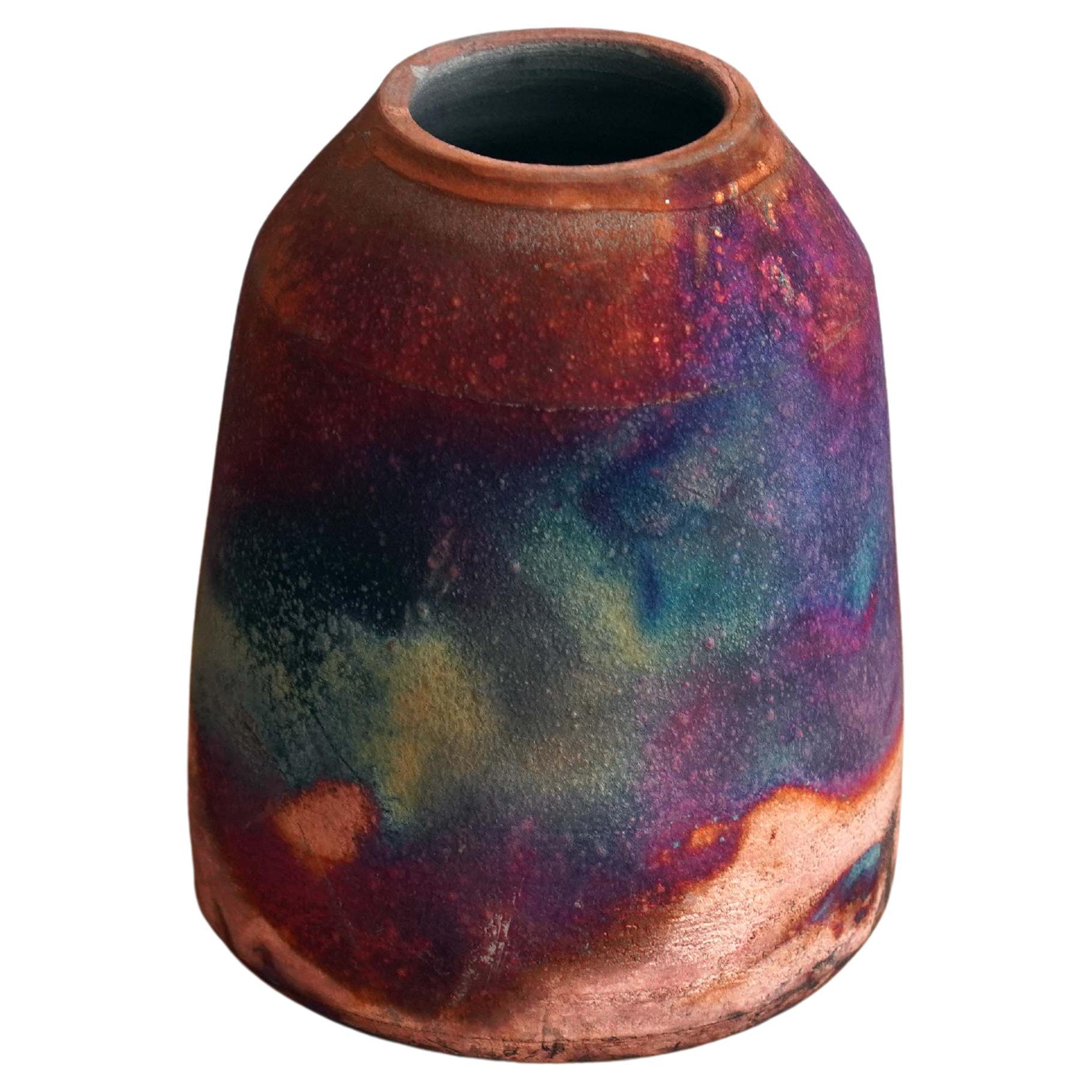 Suzu Raku Pottery Vase - Full Copper Matte - Handmade Ceramic Home Decor Gift For Sale