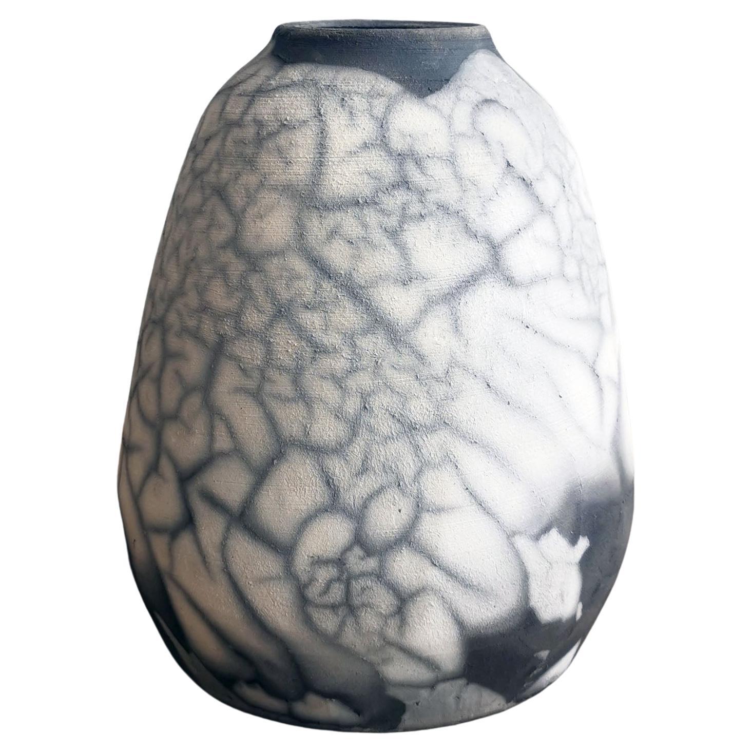 Suzu Raku Pottery Vase, Smoked Raku, Handmade Ceramic Home Decor Gift For Sale