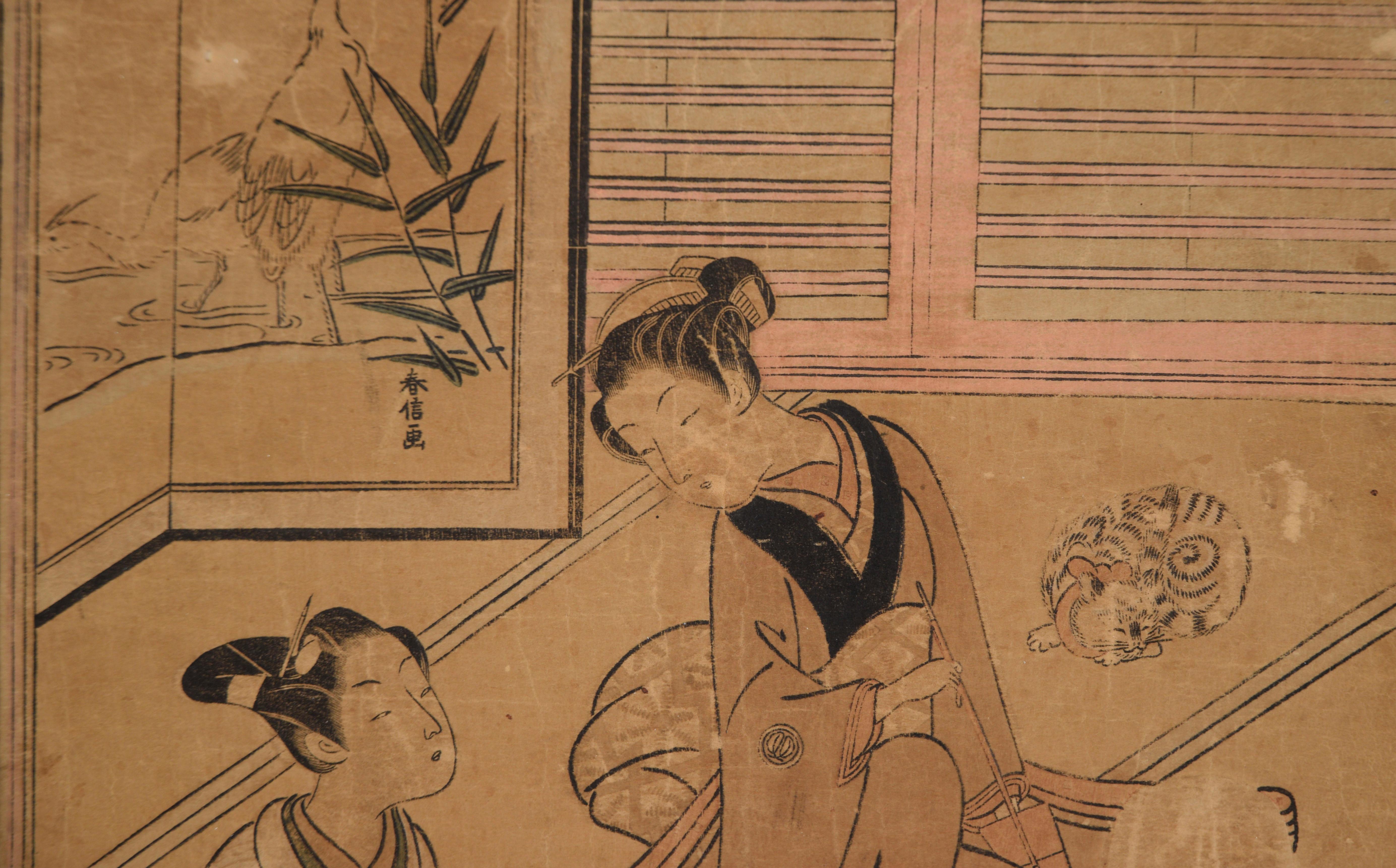 Stampa originale giapponese su blocco di legno - Figurative Print Nero di Suzuki Harunobu