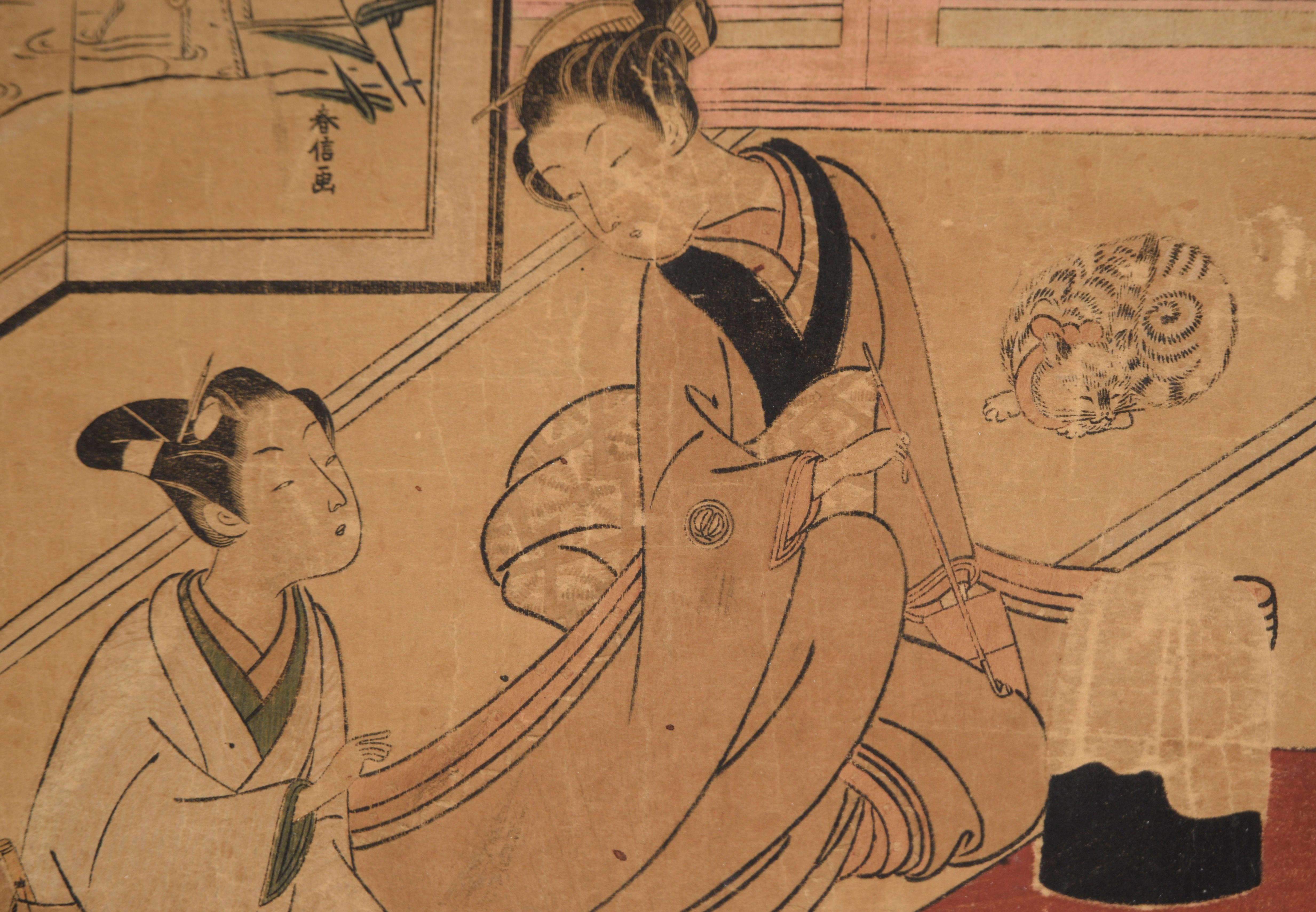 Stampa originale giapponese su blocco di legno

 Harunobu Suzuki (nato Hozumi) (giapponese, 1724-1770)

Presentato in un tappetino nero.
Tappetino: 16