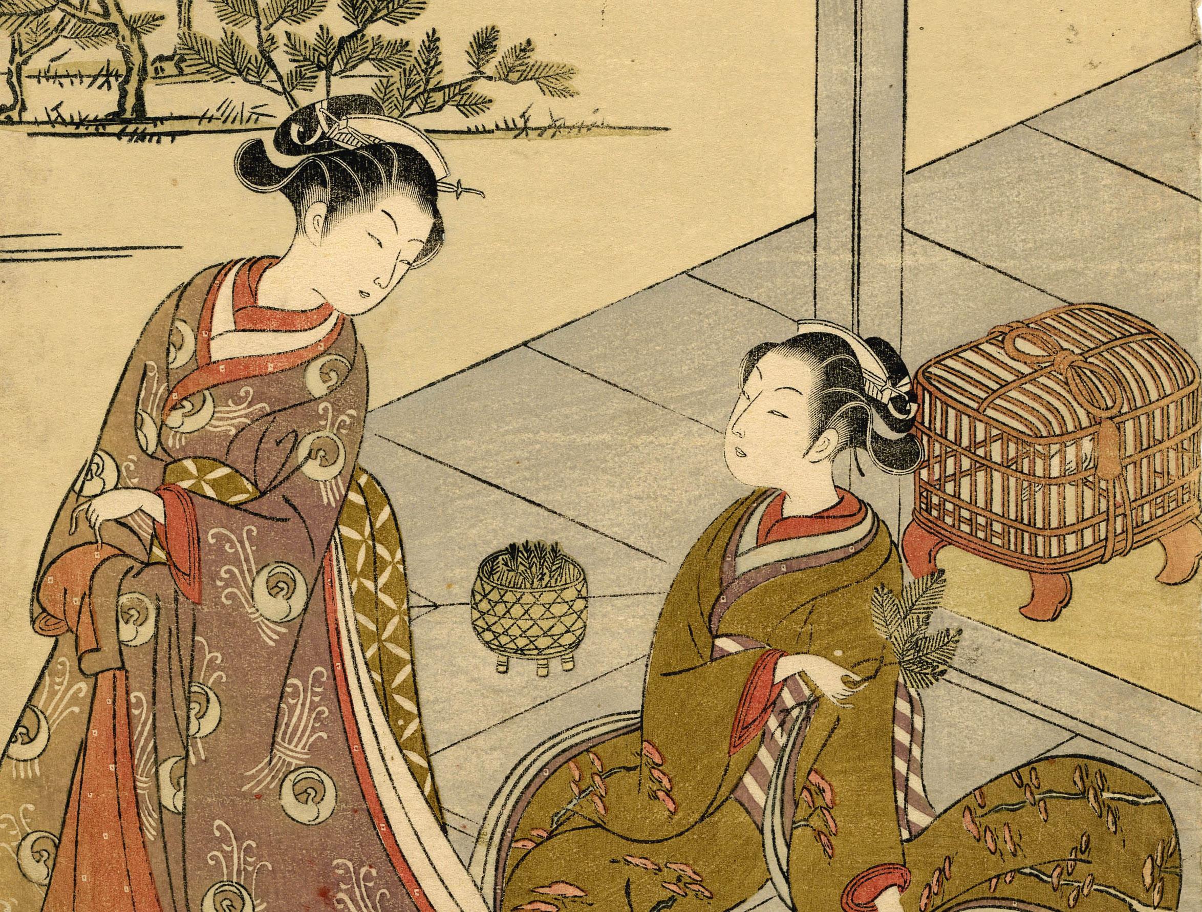 Two Bijin on an Engawa - Other Art Style Print by Suzuki (Hozumi) Harunobu