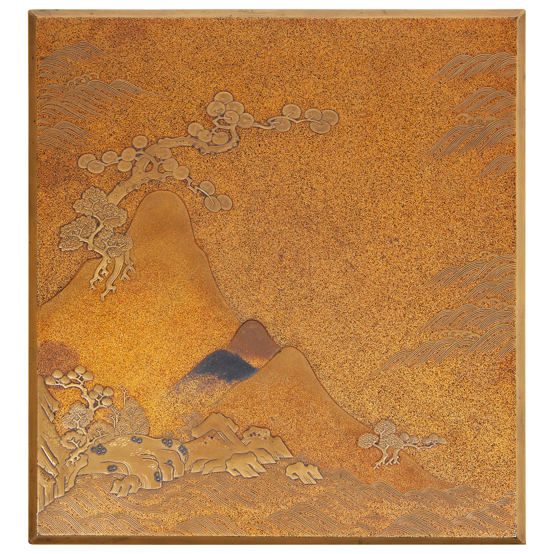 Suzuribako, Landscape, Lacquerware, 19th Century, Maki-e, Calligraphy Set For Sale