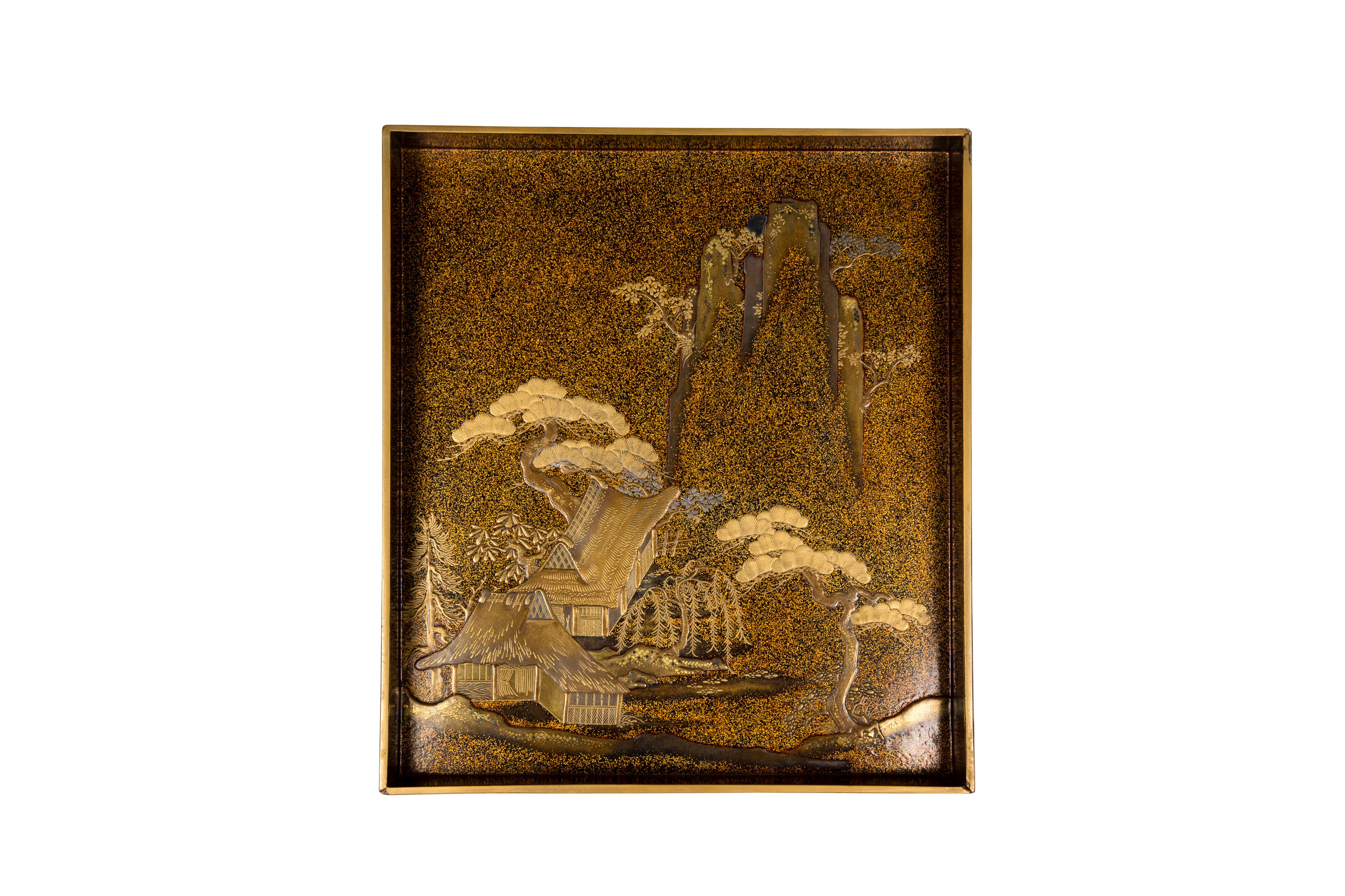 Suzuribako oder Schreibkasten aus Nashiji-Lack, verziert mit einer Landschaft im Angebot 1